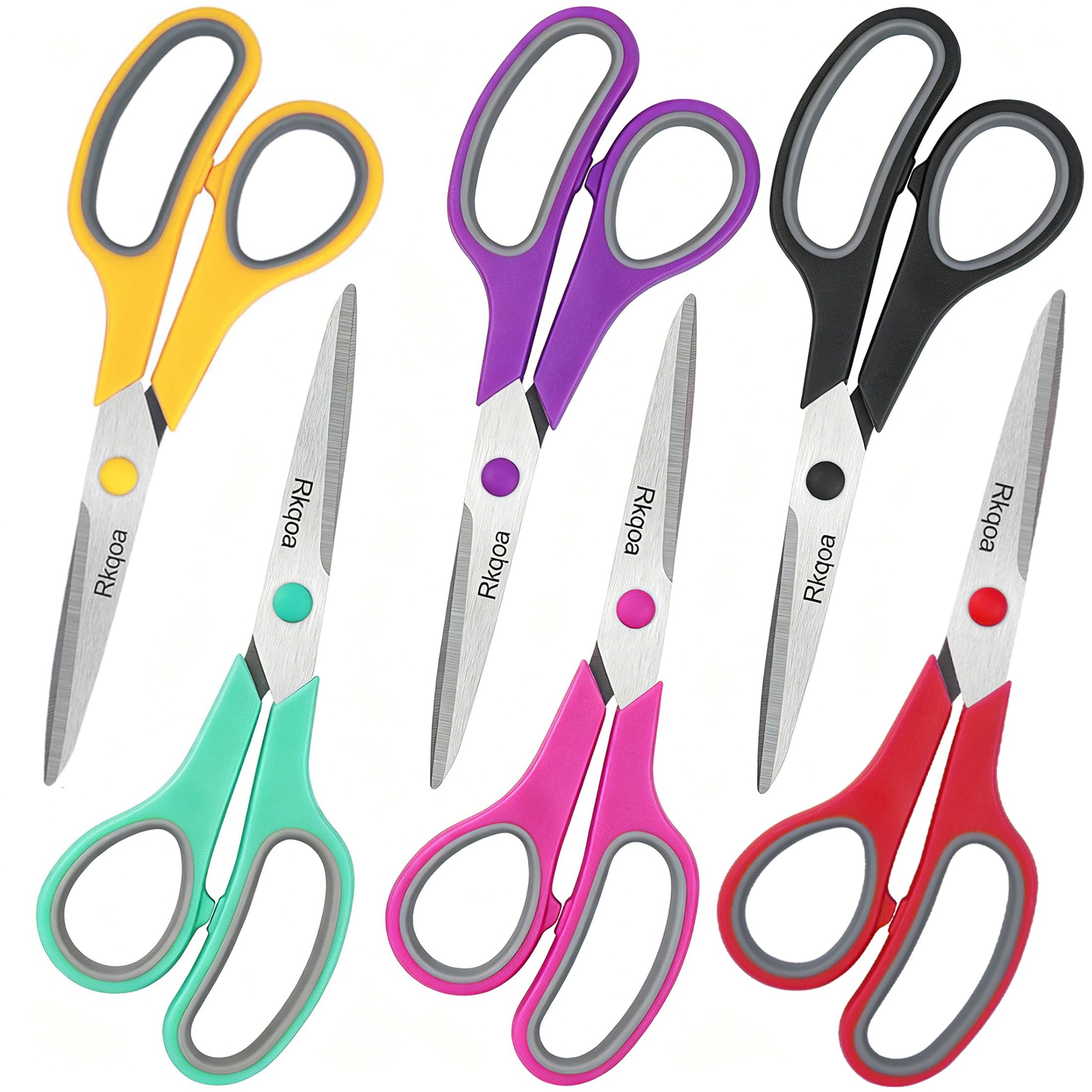 Scissors, 6 Pack 8" All Purpose Comfort-Grip Sharp Shears for Everyday Use | Stainless St…
