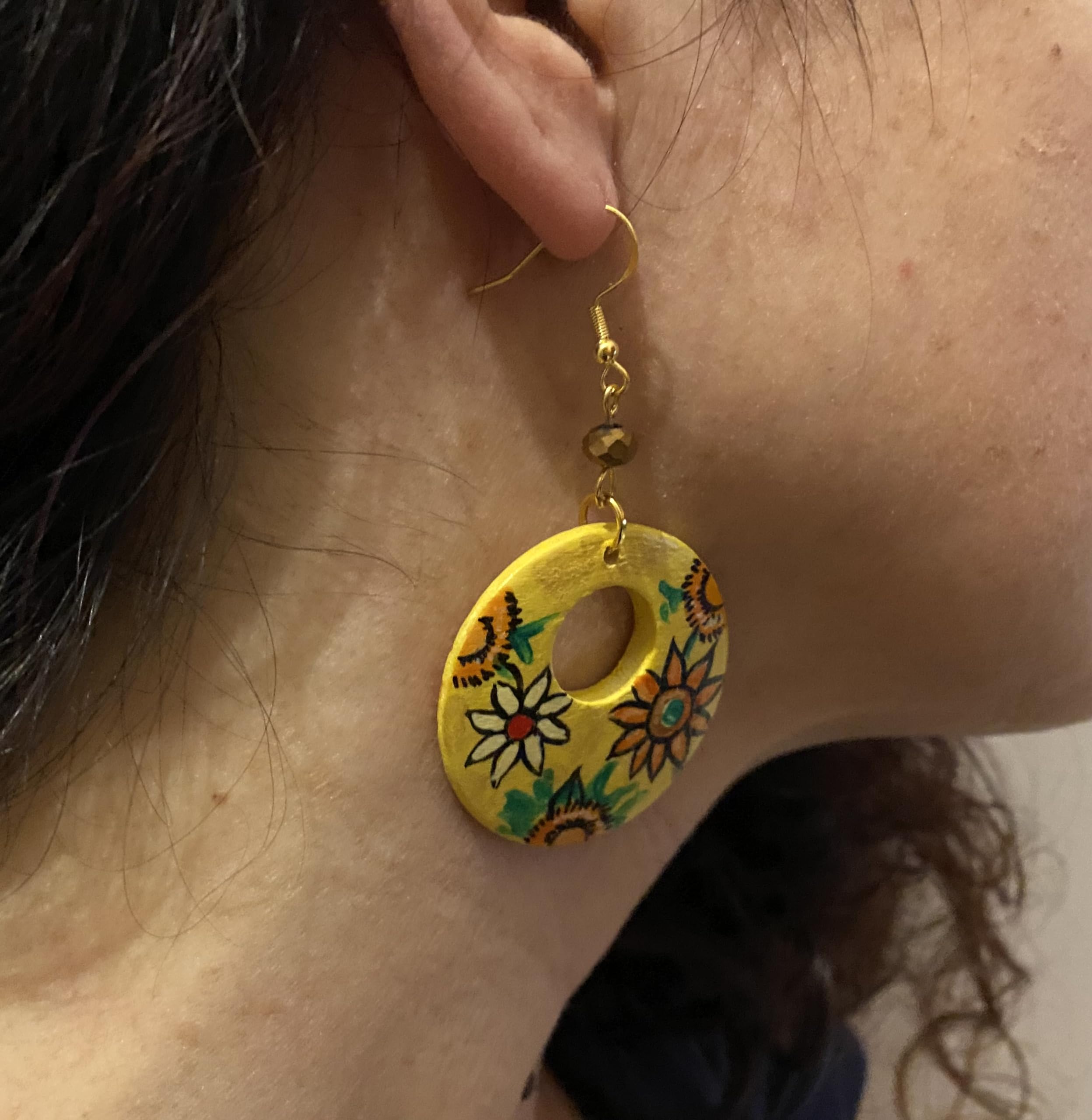 Orecchini dipinti a mano – I GIRASOLI QUADRO FAMOSO - Orecchini da donna, Gioielli in legno dipinti a mano, Gancio in argento, Made in Italy, Bijoux, Lavorazione Artigianale