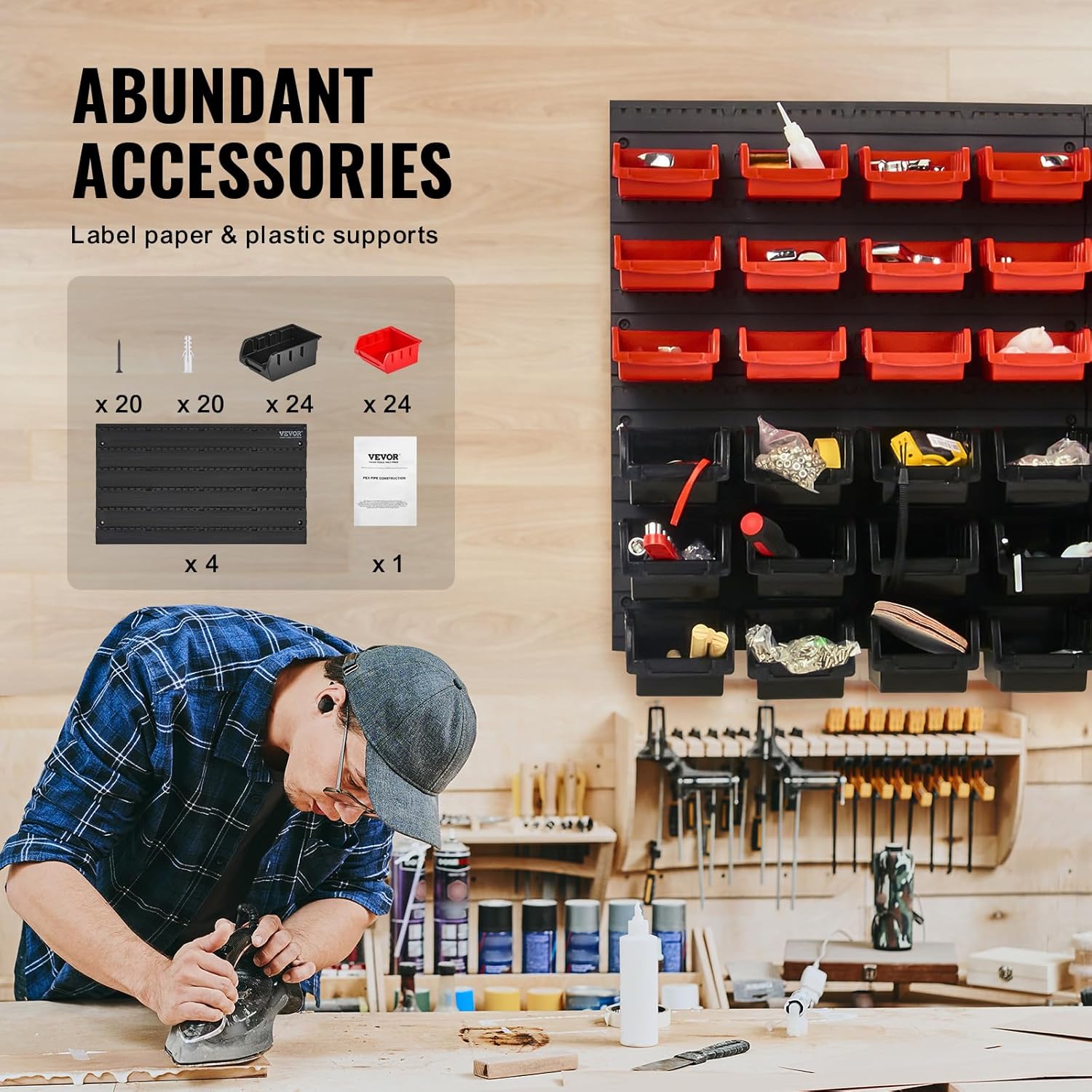 VEVOR 48-Bin Wall Mounted Storage Bins Parts Rack Organizer Garage Shop Tool Organizer for Screws, Nuts, Bolts, Nails, Beads, and Small Hardware Parts, With Wall Panels 48-Bins image 5 of 12 B0CY53X4HQ