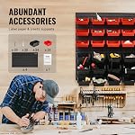 VEVOR Wall Mounted Storage Bins, 48-Bin Parts Rack Organizer Garage Plastic Shop Tool with Wall Panels, Tool Organizer for Nuts, Bolts, Screws, Nails, Beads, Buttons, Other Small Parts, Black and Red