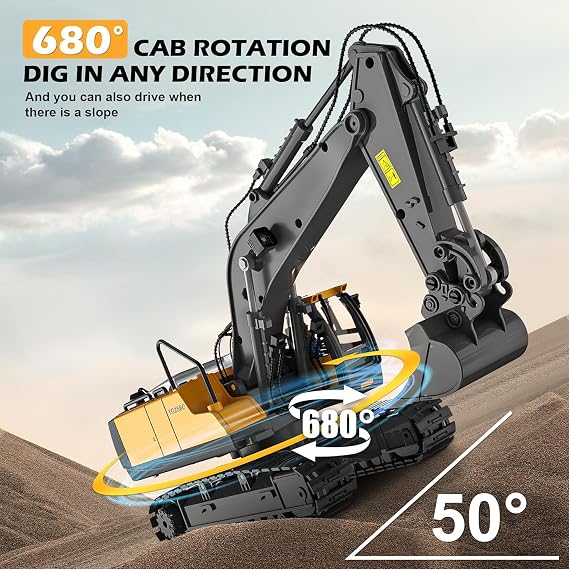 1:20 Remote Control Excavator (11-Channel), Dump Truck,Bulldozer, Loader (9-Channel), 2.4GHz Construction Vehicles, MetalConstruction, with Cool Lights and Sound Effects