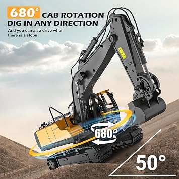 1:20 Remote Control Excavator (11-Channel), Dump Truck,Bulldozer, Loader (9-Channel), 2.4GHz Construction Vehicles, MetalConstruction, with Cool Lights and Sound Effects