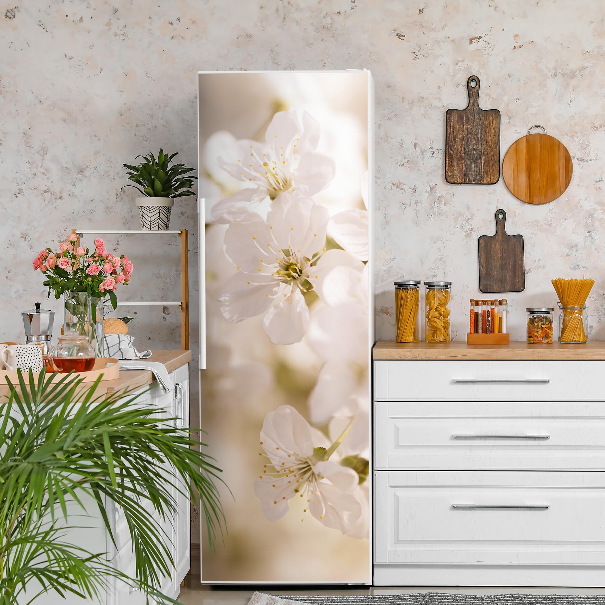 DEQORI Magnetfolie für Kühlschrank 60x180 cm | Motiv Geöffnete Kirschblüten | dekorative Magnetmatte Gefrierschrank Schutz | Magnet Deko-Folie selbstklebend, magnetisch & wasserabweisend