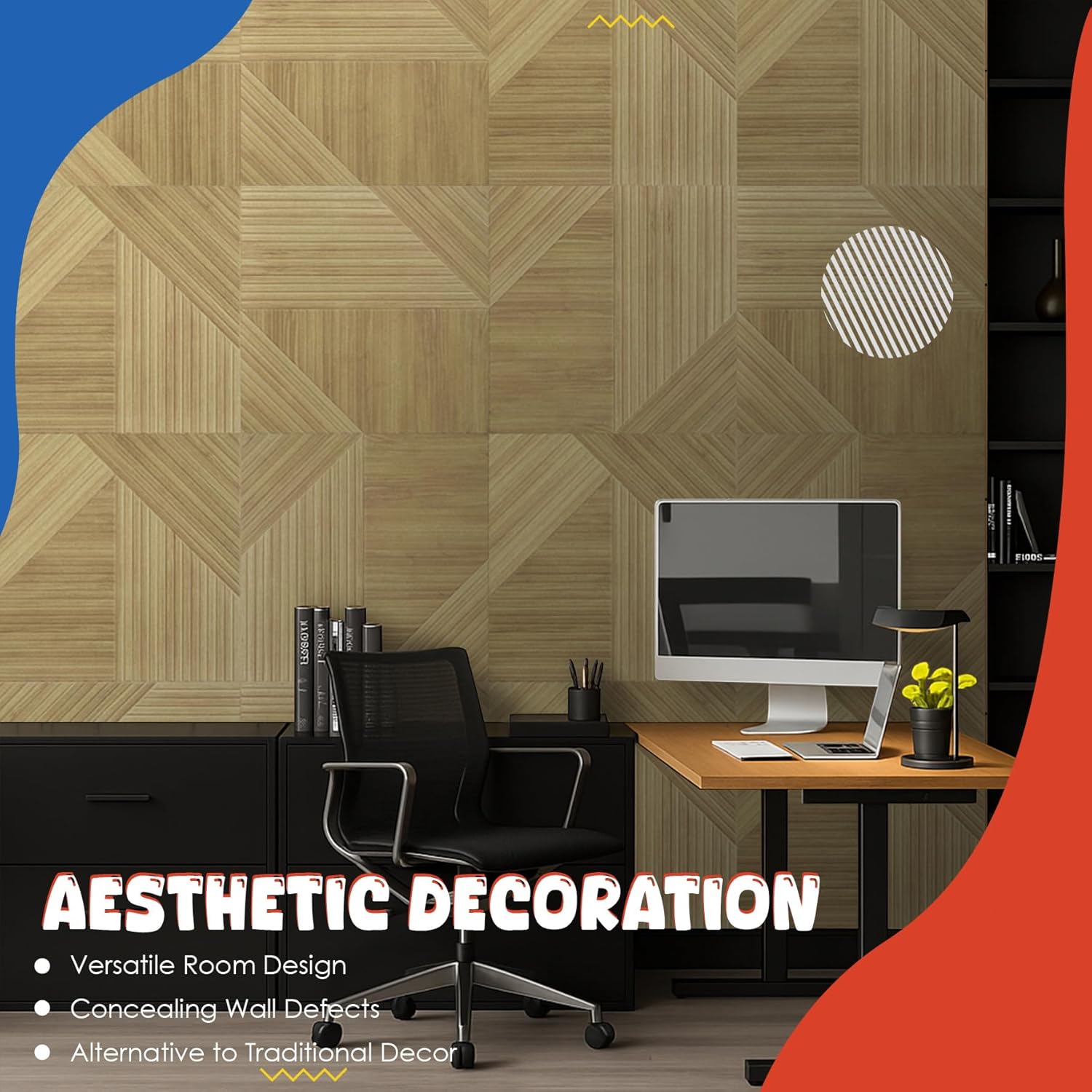 6 PCS Acoustic Wall Panels for Home Studios Offices Home Theaters - UV Printing, Self-Adhesive Polyester Fiber Sound Absorbing Soundproof Acoustical Panel - Like Raw Wood 23.6x23.6x0.4 in
