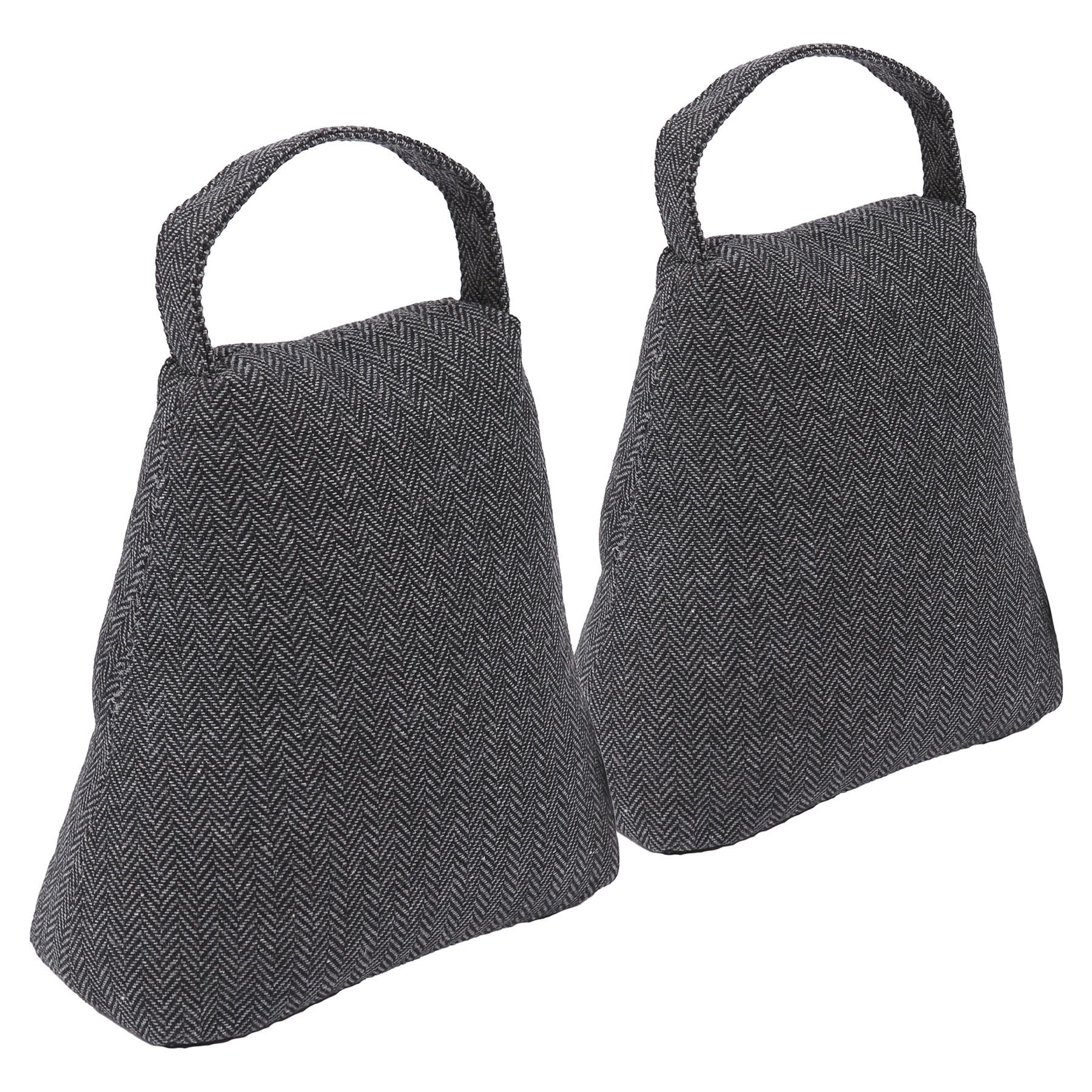 Nicola Spring Fabric Door Stop - Triangle - Grey - Pack of 2 - Indoor Herringbone Decorative Wedge Stopper Interior Weighted Doorstop with Handle for Home, Office