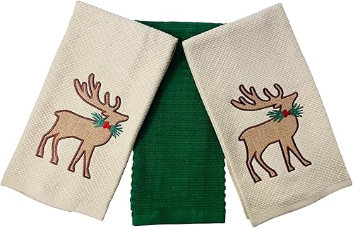 Vista 25 de Serafina Home Vacaciones de Navidad Toallas de Cocina: Dos (2) Let it Snow Tejido Plano y Una (1) Toalla de Cocina a Cuadros de Estilo Campestre