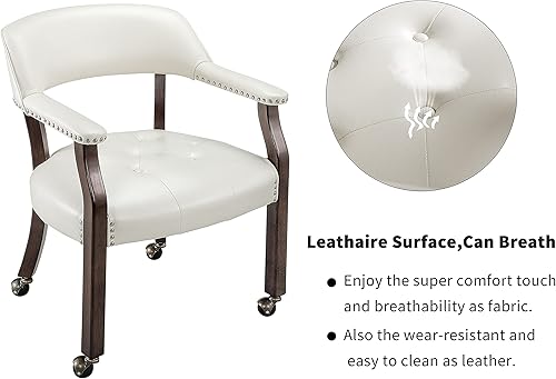 Miniatura 5 de MODERION Sillas de madera maciza Boss Caption, sillas de comedor con ruedas y brazos, sillas de escritorio de oficina, sillas de acento giratorias