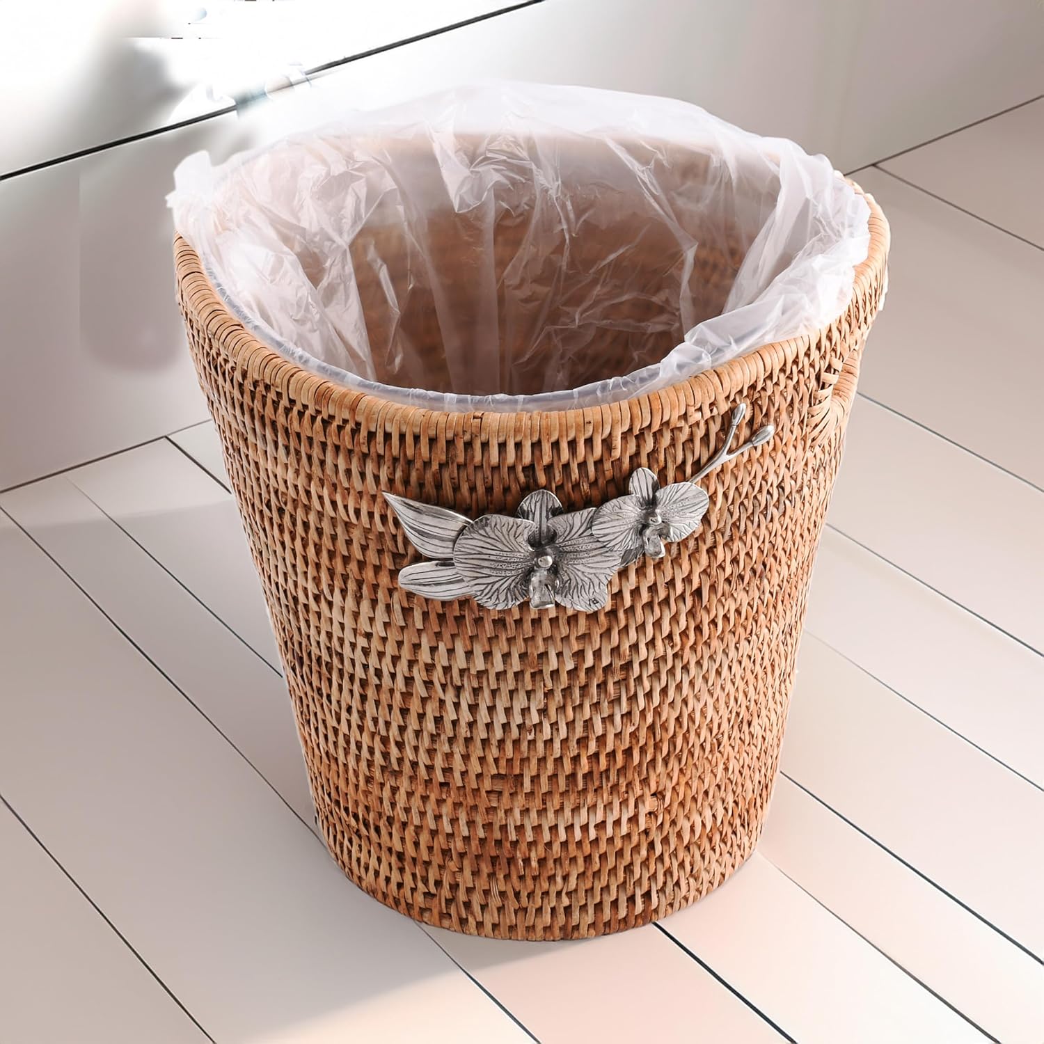Vagabond House Large Wicker Rattan Champagne Bucket - Beach Essentials, Hand-Woven with Acrylic Insert and Orchid Detail, Ice Holder for Party, Bar Accessories Cocktail - Coastal Florida Beach House