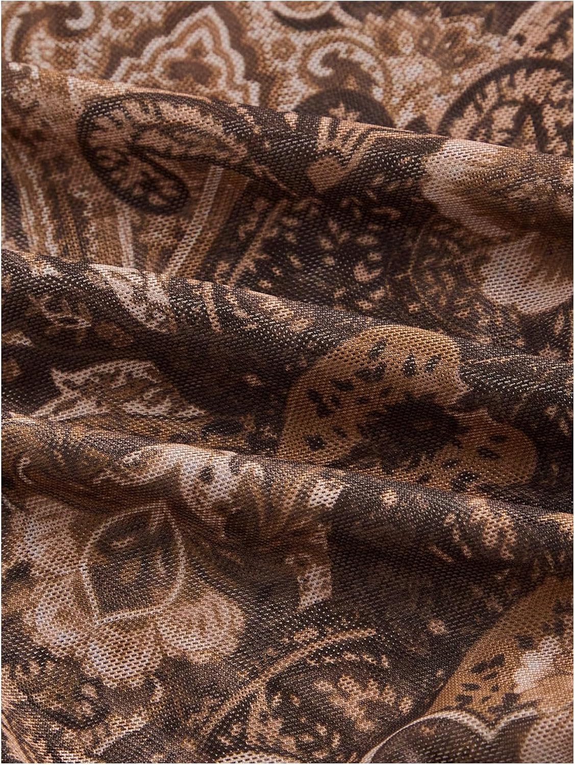 MakeMeChic Women's Floral Bell Sleeve Tee Shirt Square Neck Lettuce Trim Fall Boho Crop Tops - Image 4