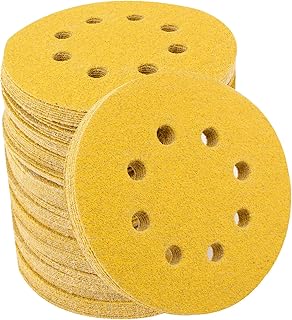 5 Inch Sandpaper 60 Grit, 100 Pieces Hook and Loop Sanding Discs 8 Hole Dustless Random Orbital Sandpaper Aluminum Oxide Round Sanding Pads for Wood Working