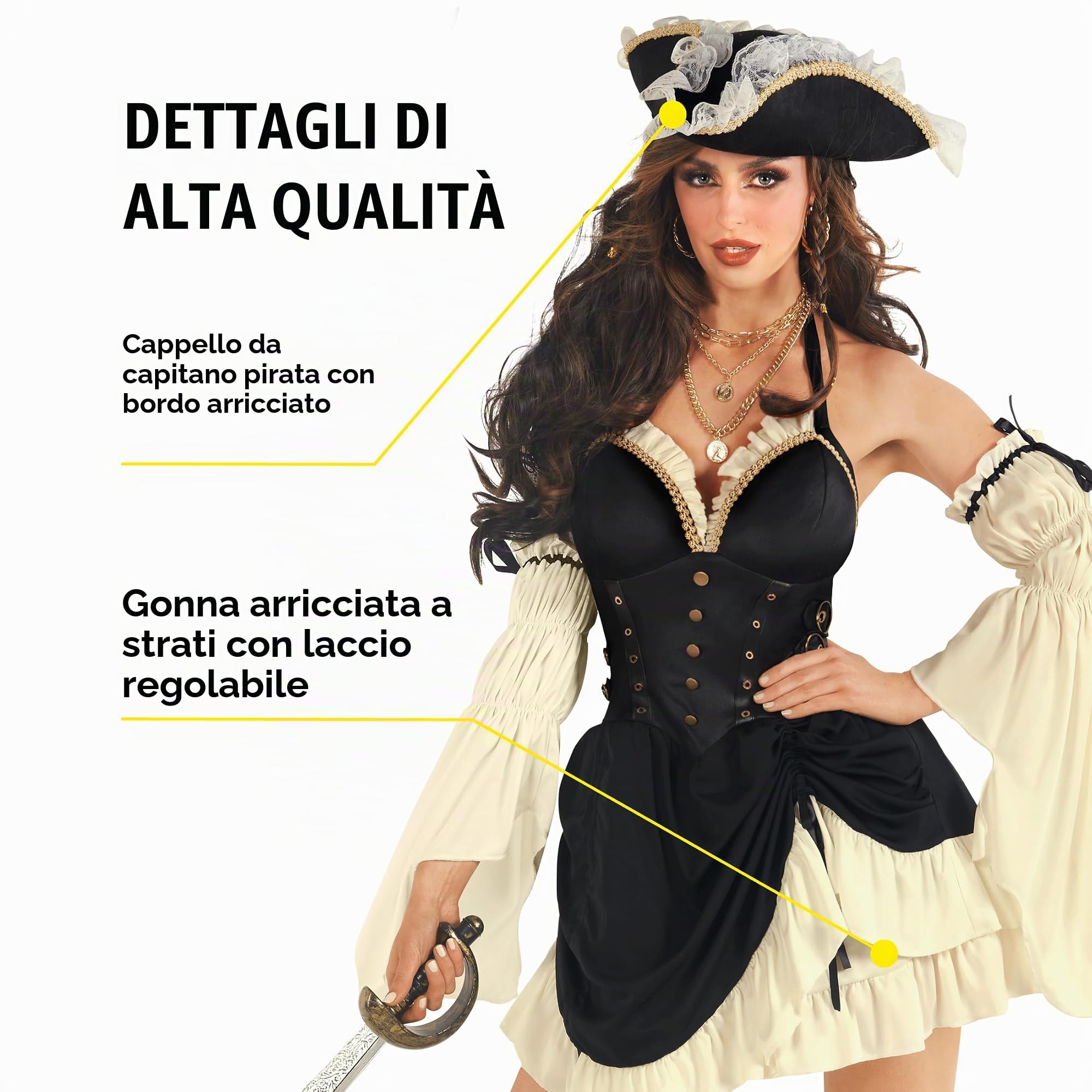 Morph Costume Pirata Donna - Vestito Carnevale Piratessa, Abito per Halloween, Compleanni e Party, Costume da Pirata Donna
