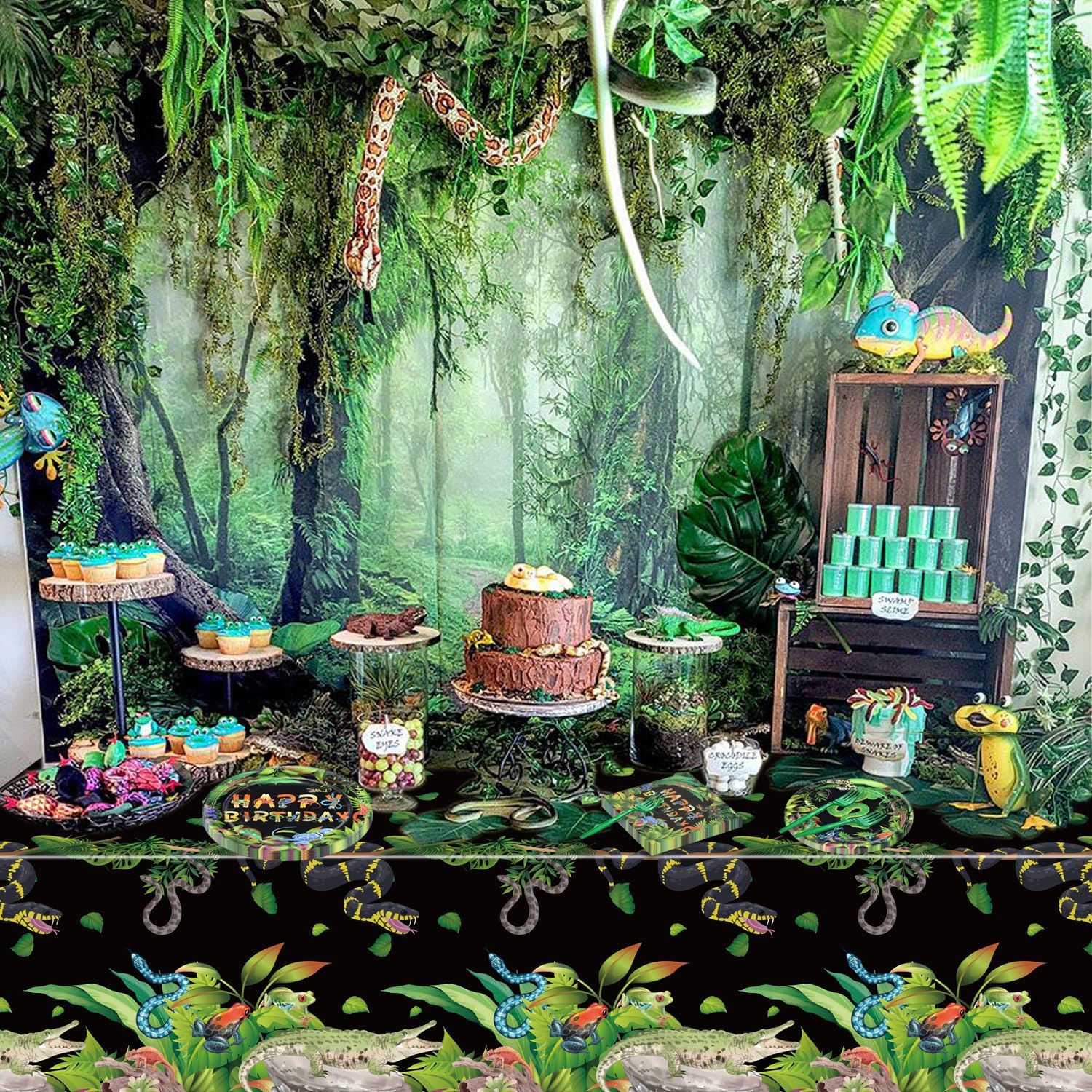 81Pcs Reptile Party Decorations Plates - Including Reptile Birthday Decorations Plates Napkins Wildlife Tablecloth for Jungle Safari Lizard Swamp Birthday Party Supplies, Serve 20 image 4