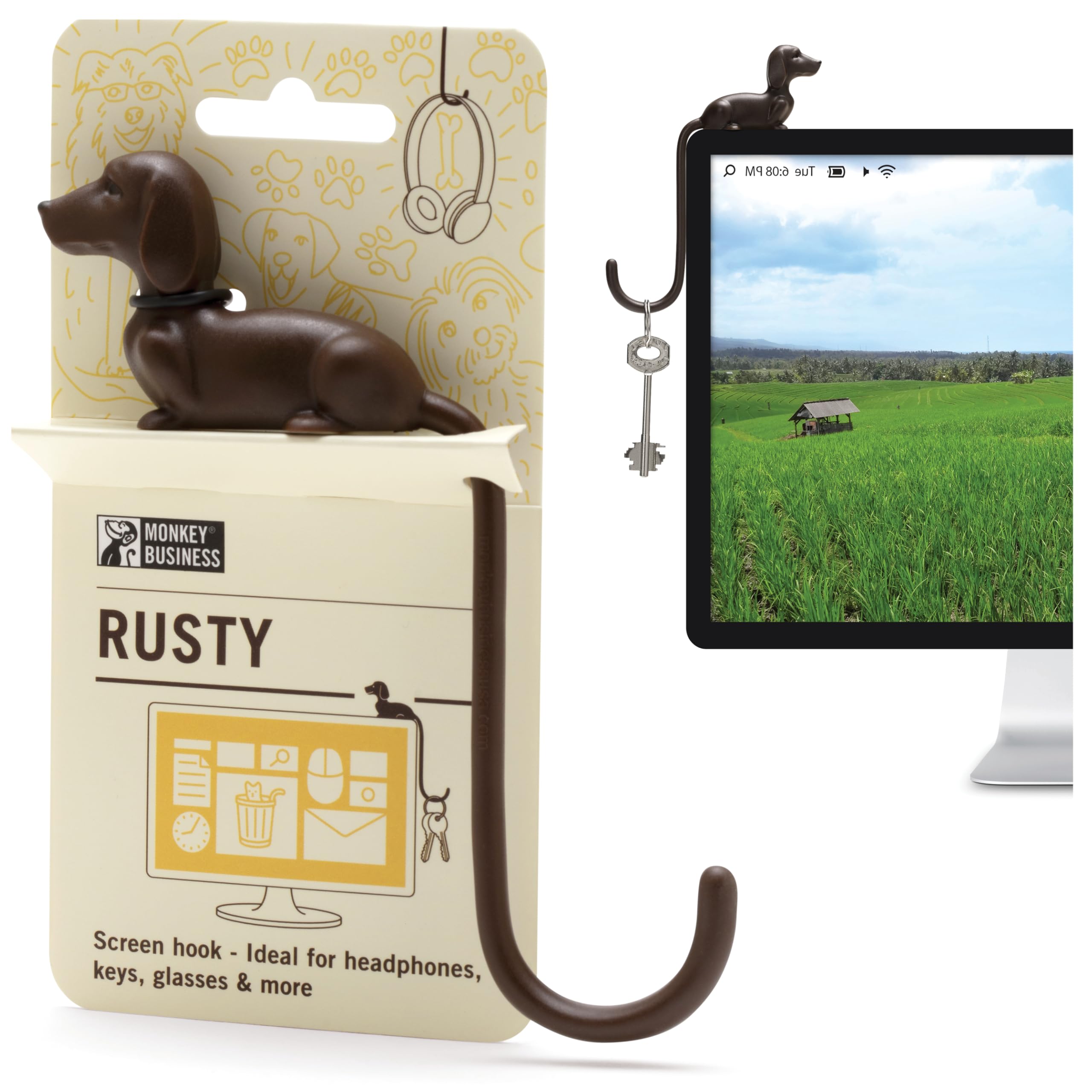 Monkey Business Rusty haczyk na monitor, uchwyt na słuchawki i organizer, dekoracyjny haczyk samoprzylepny na klucze, kabel, kapelusze i akcesoria komputerowe - brązowy