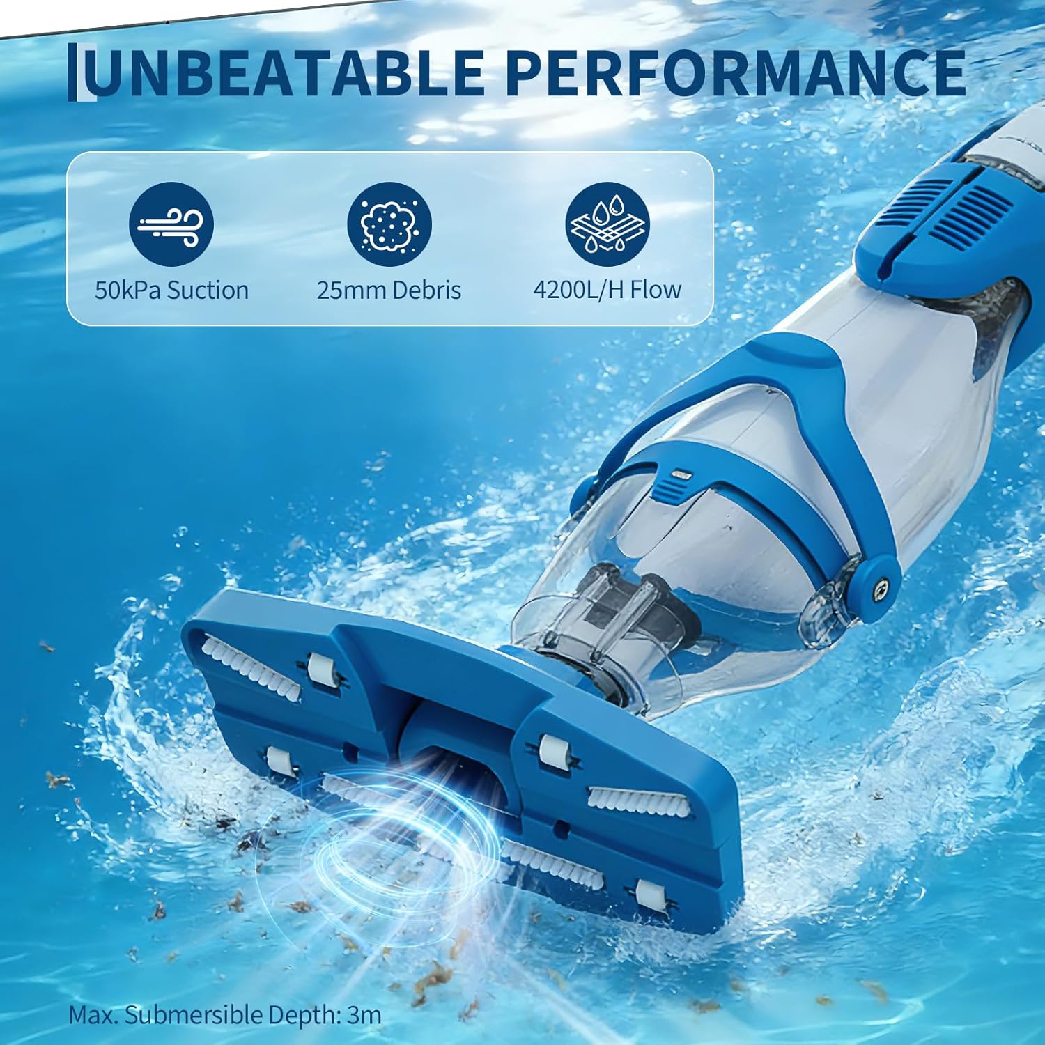 Garvee Handheld Pool Vacuum with Telescopic Pole, Updated Swimming Cordless Rechargeable Pool Cleaner 19.8GPM Powerful Suction for Above Ground/Inground Pools/Spa/Hot Tub, Dual-Filter Cleaning System