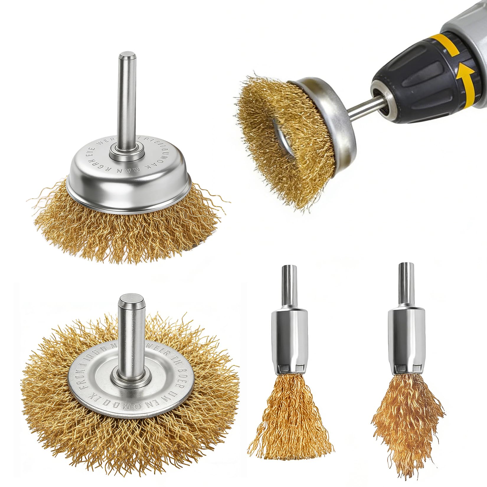 10 Pcs Wire Drill Brush, Drill Wire Brush with 1/4 Inch Hex Shank, High Carbon Steel Brushes for Polishing Drills, Grinding, Deburring and Rust Removal