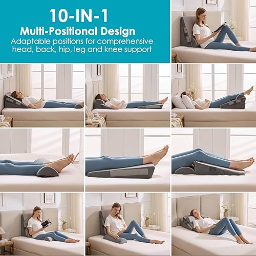 Miniatura 4 de Juego de 3 almohadas de cuña para después de la cirugía, alivio del reflujo ácido, almohadas de cuña ajustables para dormir, anti ronquidos,