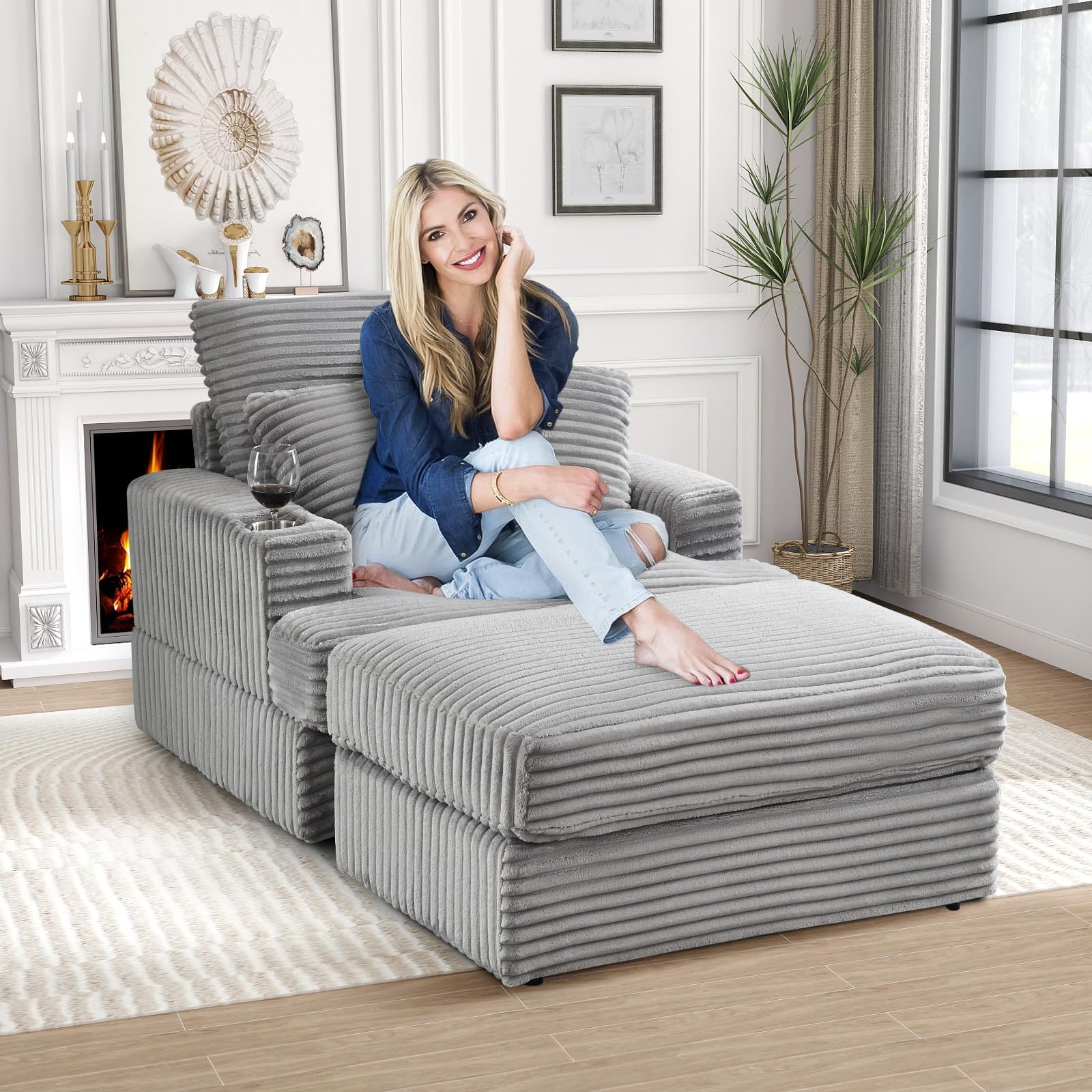 Amazon.com: KINFFICT Oversized Chaise Lounge Chair Indoor with Ottoman ...
