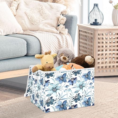 Miniatura 5 de Contenedores de almacenamiento de tela de acuarela floral azul, cubos organizadores cuadrados, organizadores de armario para niños y almacenamiento,