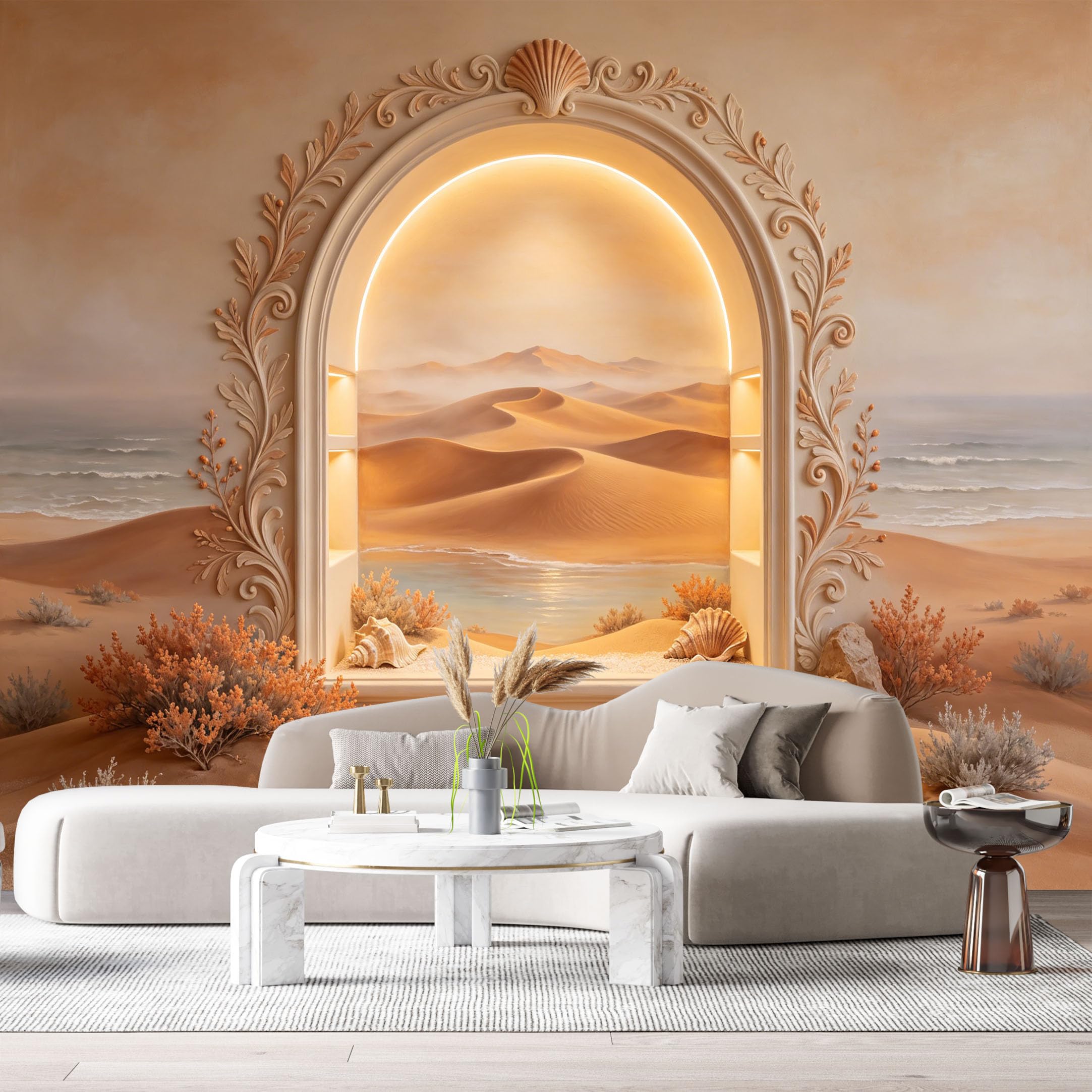 Custom Size Wall Murals Desert Sand Dune Coastal Archway Neoclassical 3D Trompe L'Oeil SelfAdhesiveWall Fabric Removable Wallpaper Wall Decor for Living Room Bedroom Bathroom