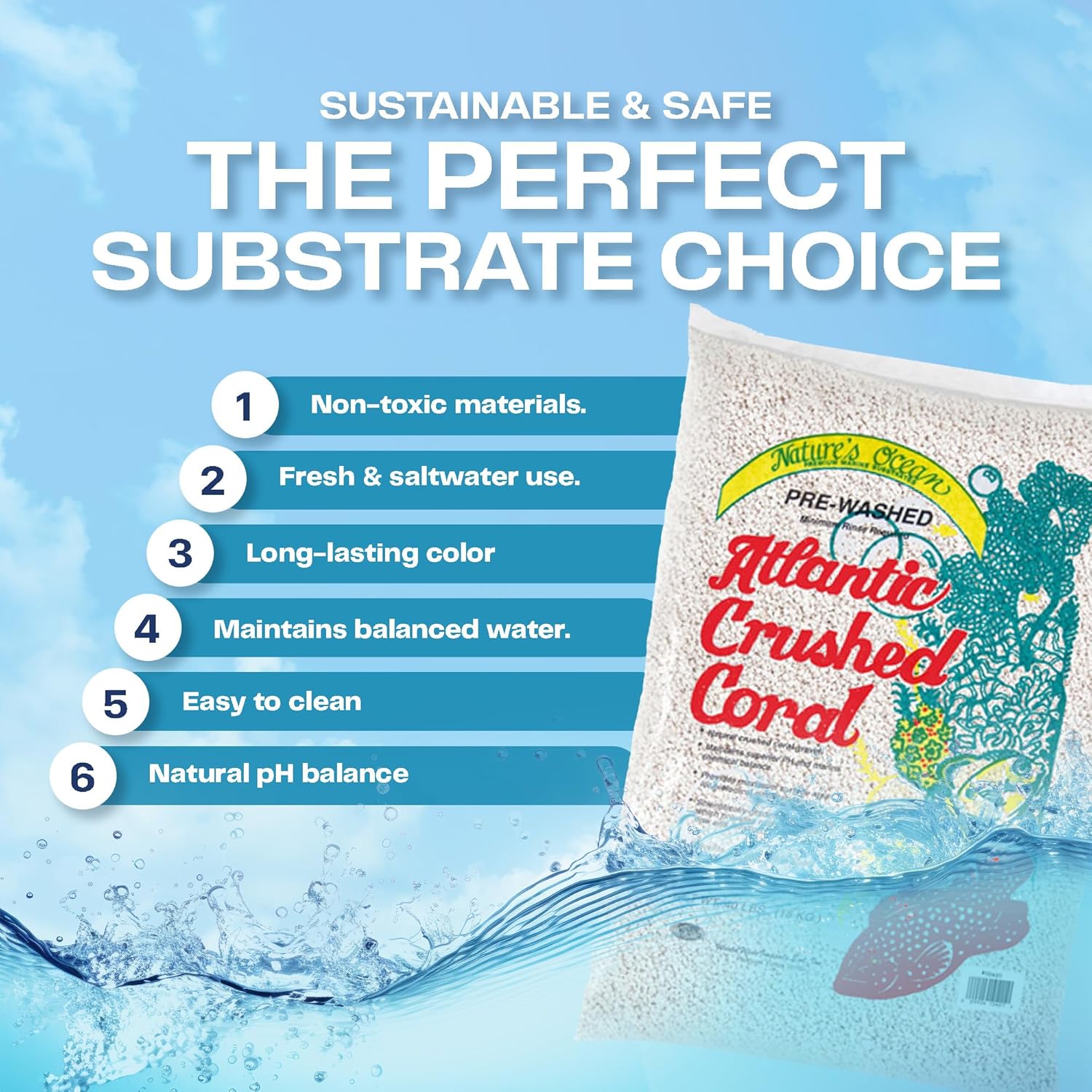 Nature's Ocean Atlantic Crushed Coral Gravel with Aragonite - 20 lbs - Natural Aquarium Substrate, Supports Water Balance & Enhances Marine Habitat