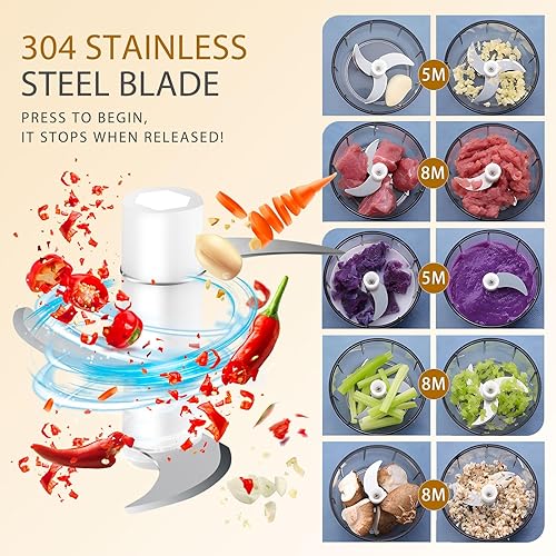 Miniatura 7 de EASYSPEED - Picadora eléctrica de ajos, 1 taza, procesador de alimentos inalámbrico con carga USB con acero inoxidable 304, 2 cuchillas afiladas,