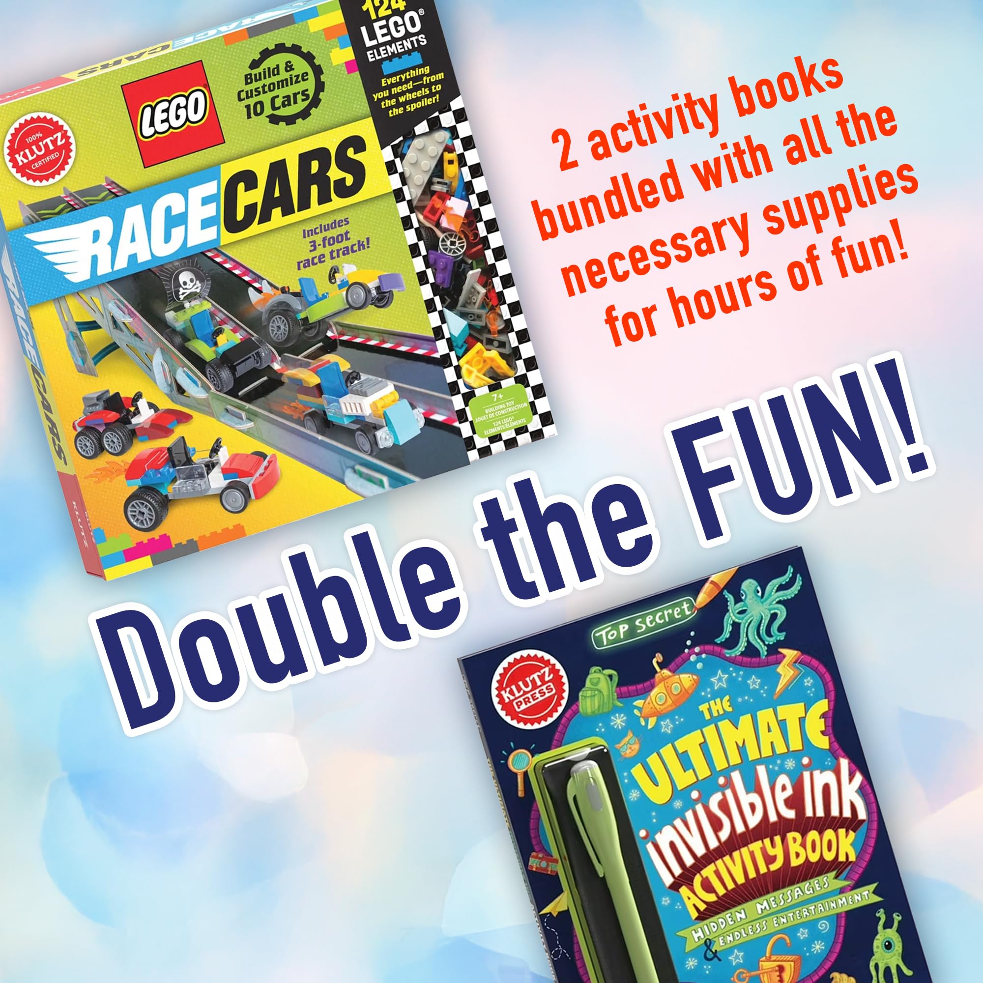 Klutz Lego Race Cars Building Kit with 3-Foot Track and Invisible Ink Activity Book, 124 Elements, Ages 8+