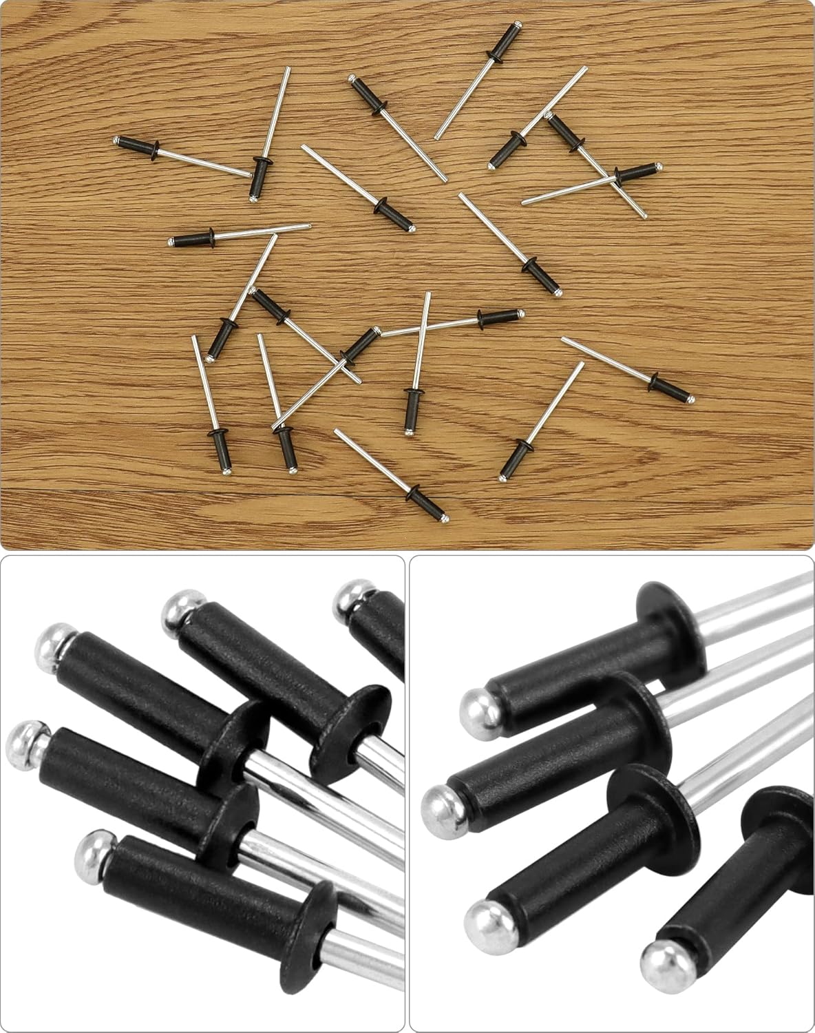 QWORK Aluminum Blind Rivets, 500 Pcs 1/8" x 3/8" Black Rivets, Large Flang Rivets