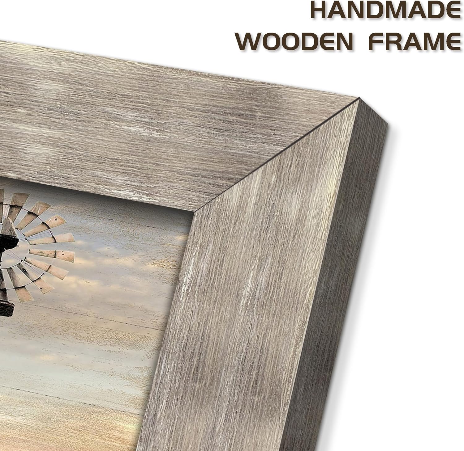 Sunset Farmhouse Framed Wall Art: Weathered Barn Picture Prints Countryside Windmill Painting Rustic Wooden Artwork for Bedroom Country Home Decor