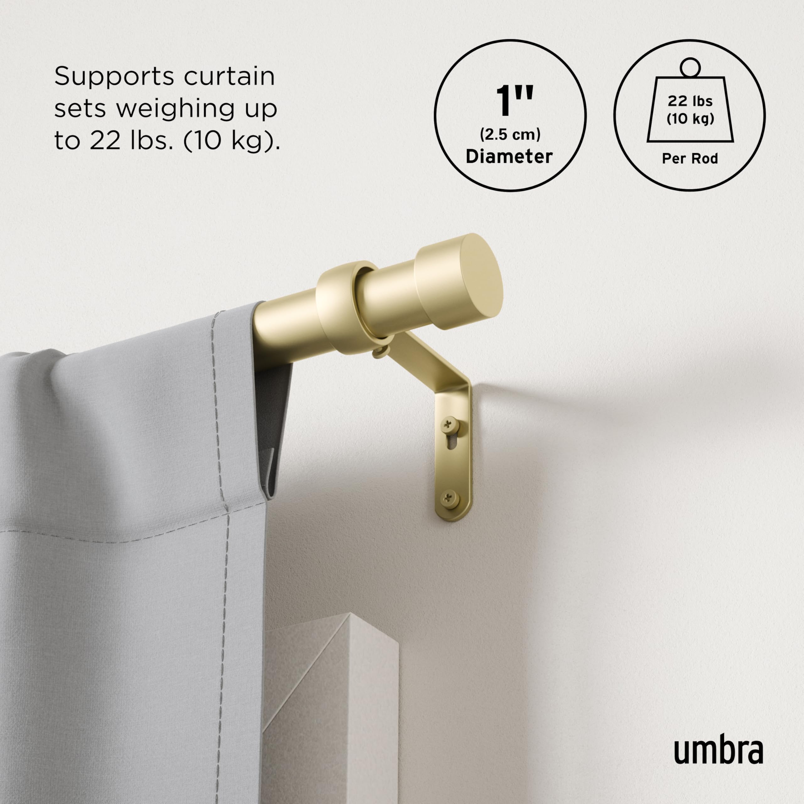 Umbra Cappa Gardinenstange – Teleskopierbar, 36-66 Zoll, Messing