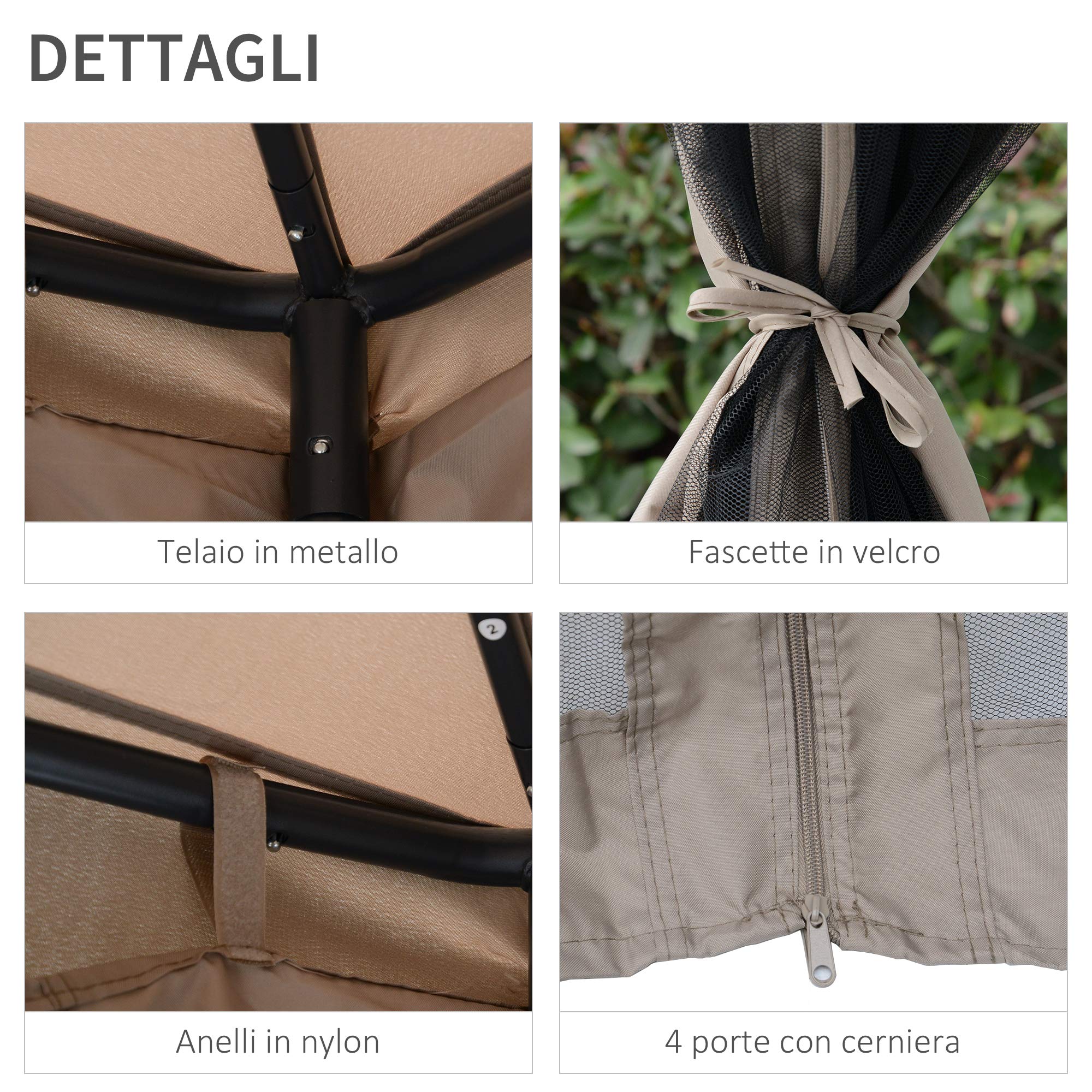 Outsunny Tenda Gazebo da Giardino 3x3m con Zanzariera, Struttura in Metallo e Copertura in Poliestere