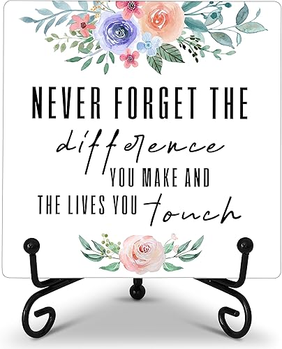 Decoración de escritorio de oficina con cita inspiradora, nunca olvides la diferencia que hiciste, letrero de placa de madera con soporte de hierro,