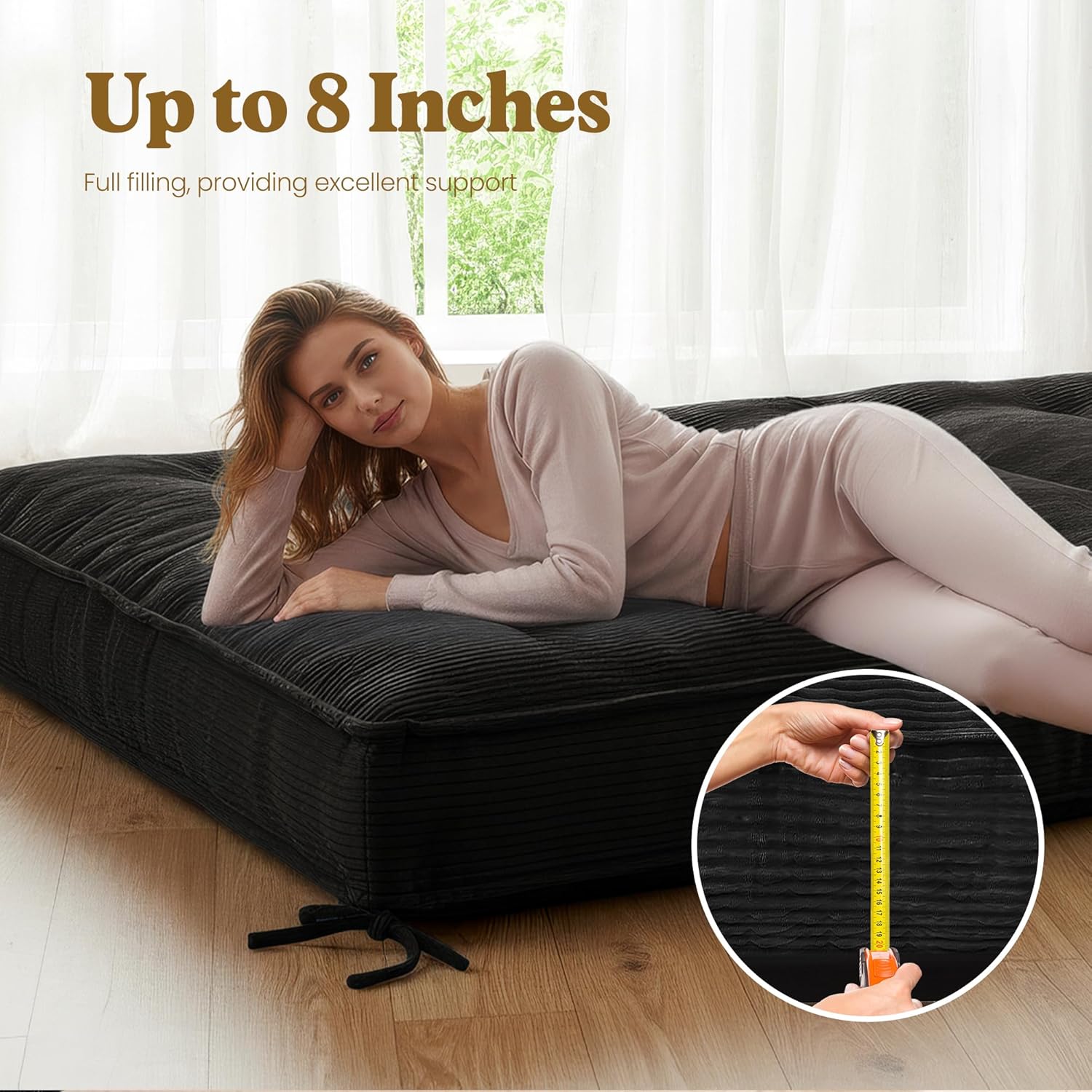 8" Futon Mattress Queen Size, Ultra Thick Futons Sofa Couch Bed Sleeper Sofa Bed, Versatile Floor Futons Japanese Floor Mattress for Adults, Black (Frame Not Included)