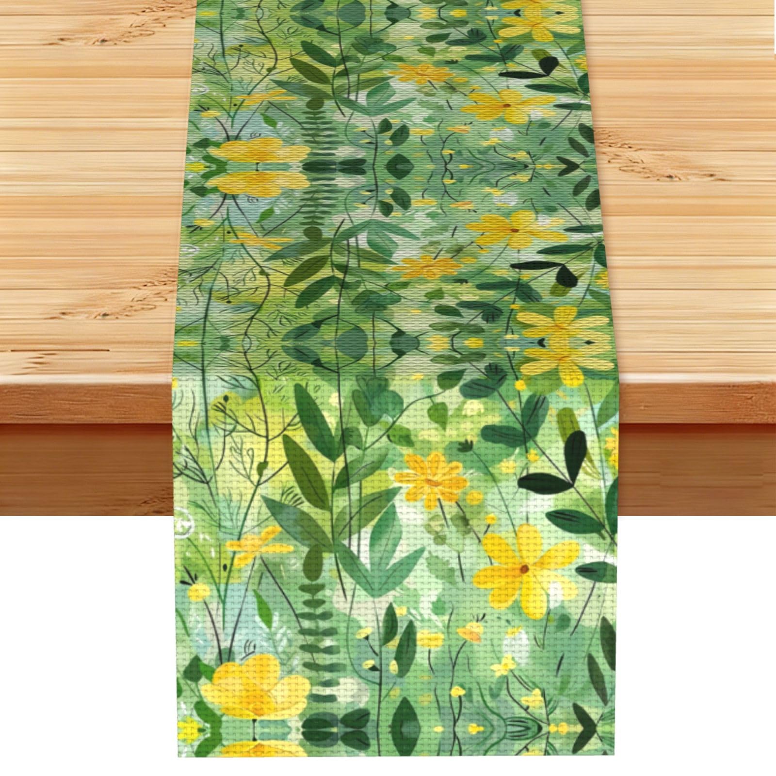 Cheerful Yellow Leafy Printed Table Runner 13 x 72, Wrinkle Resistant Decor for Dining Table Coffee Table Fireplace