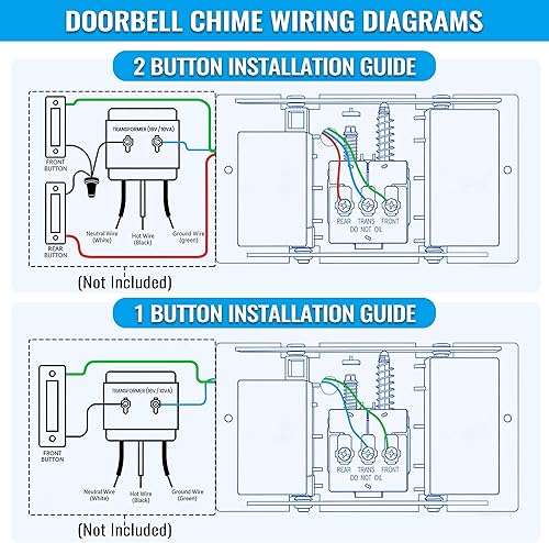Miniatura 3 de Saillong Wired Doorbell Chime, 16V 10VA Front and Rear Door Chime for Home Wall Inside, Compatible with Doorbell Botton and Transformer, Two Loud