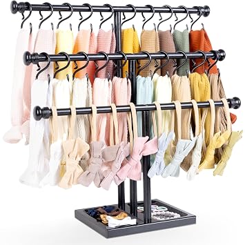 POVETIRE Headband Holder Bow Organizer for Girls,3 Tier Wood | Hair Accessories Storage Stand,Easy to Access and Display,Space-Saving ,Large storage capacity,Nursery Baby Room Decor