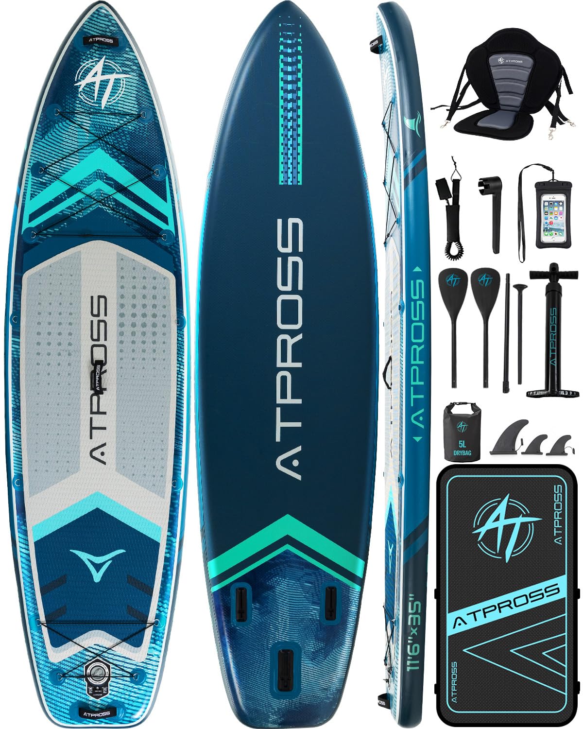 ATPROSS Tavola SUP Gonfiabile con Sedile Kayak e Accessori, 320x84cm Stand Up Paddle Extra Largo per 2 Persone, Portata 200kg, Canoa Gonfiabile 2 Posti Stabile e Antiscivolo per Mare e Surf
