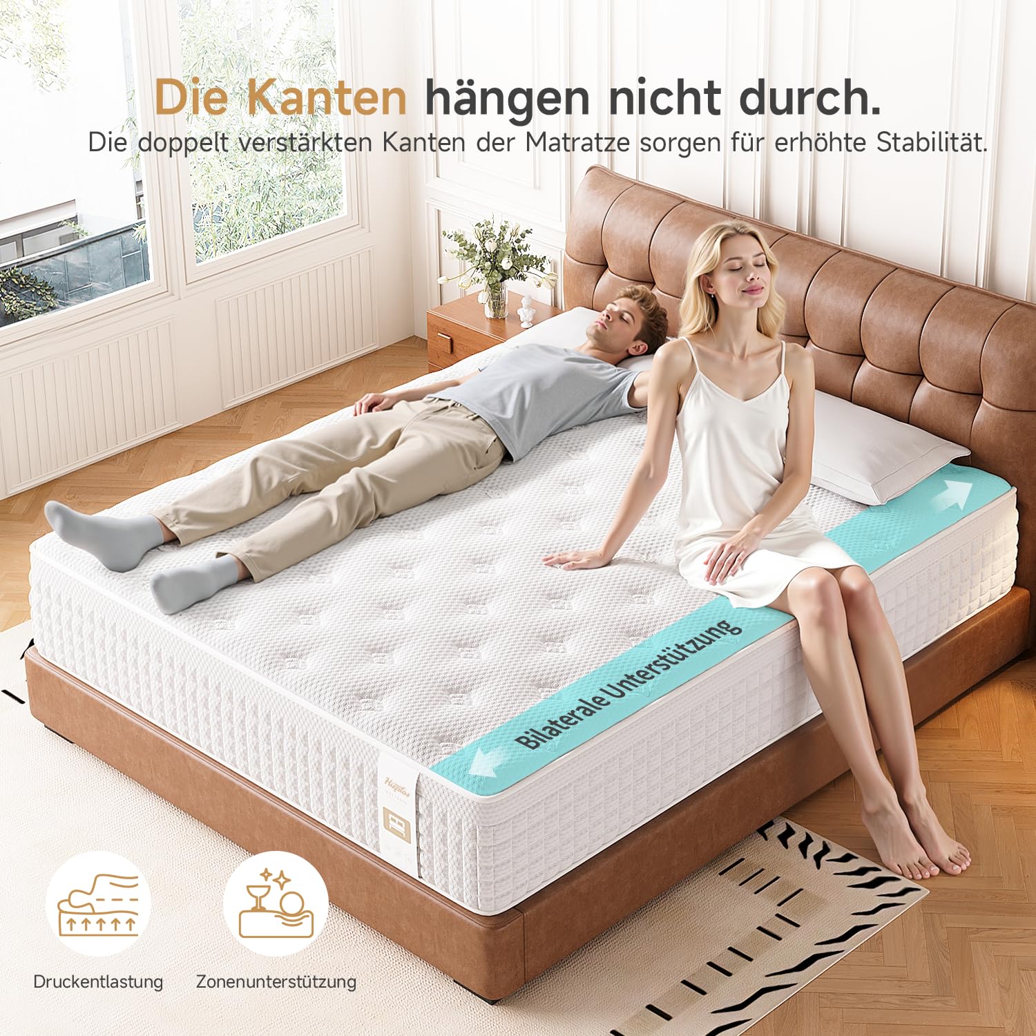Materasso 120 x 200 cm, altezza 28 cm, durezza H3 H4, materasso a molle insacchettate a 9 zone, con schiuma confortevole, materasso ergonomico ortopedico, certificato Öko-TEX e CertiPUR
