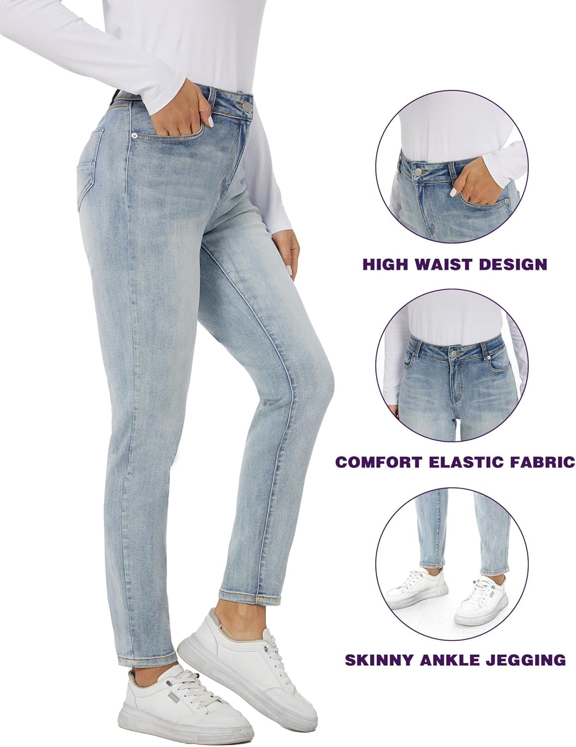 LICTZNEE Jeans for Women High Waist, Skinny Stretchy Jeans Slim Fit Leg Pants with Pockets Tummy Control Butt Lift - Image 4