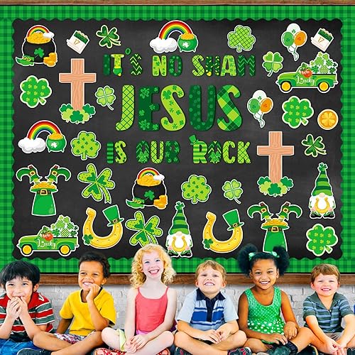 Miniatura 6 de gisgfim Decoración de tablón de anuncios del Día de San Patricio Jesús es nuestra Roca, juego de tablones de anuncios Happy St.Patrick Luck trébol