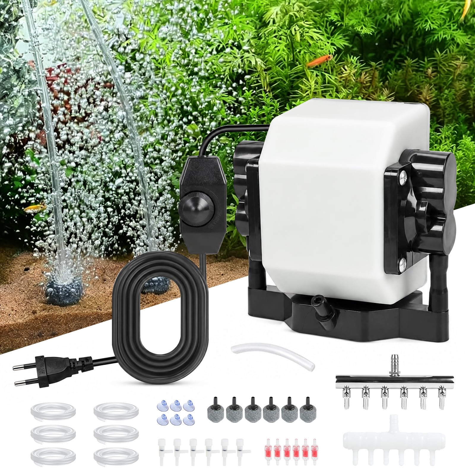 EXLECO Aquarium Luftpumpe 25W 55L/min regelbar