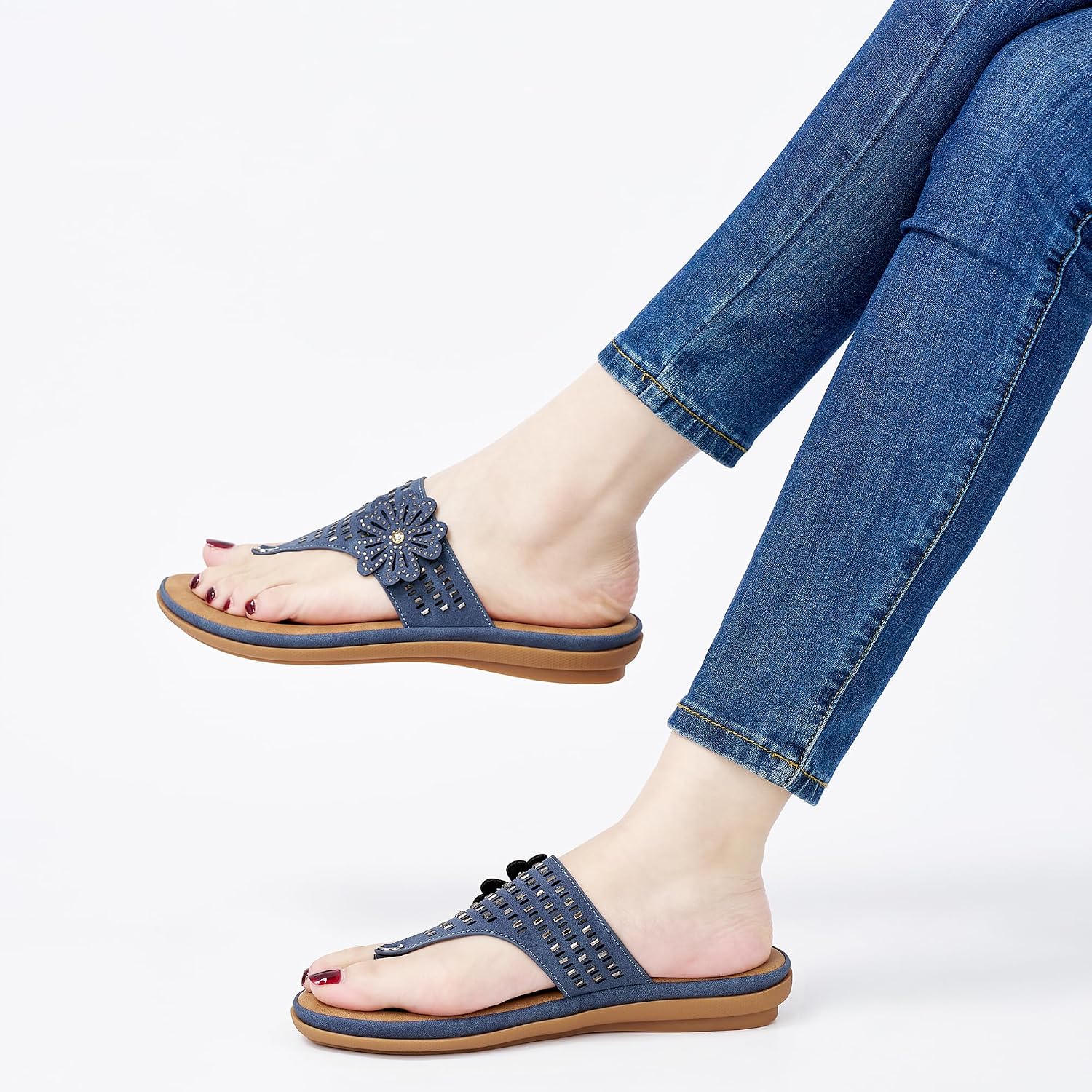 Aomigoct Comfort Womens Sandals Summer: Memory Foam Insole Dress Slides for Women - Non-Slip Lightweight Walking Flip Flops