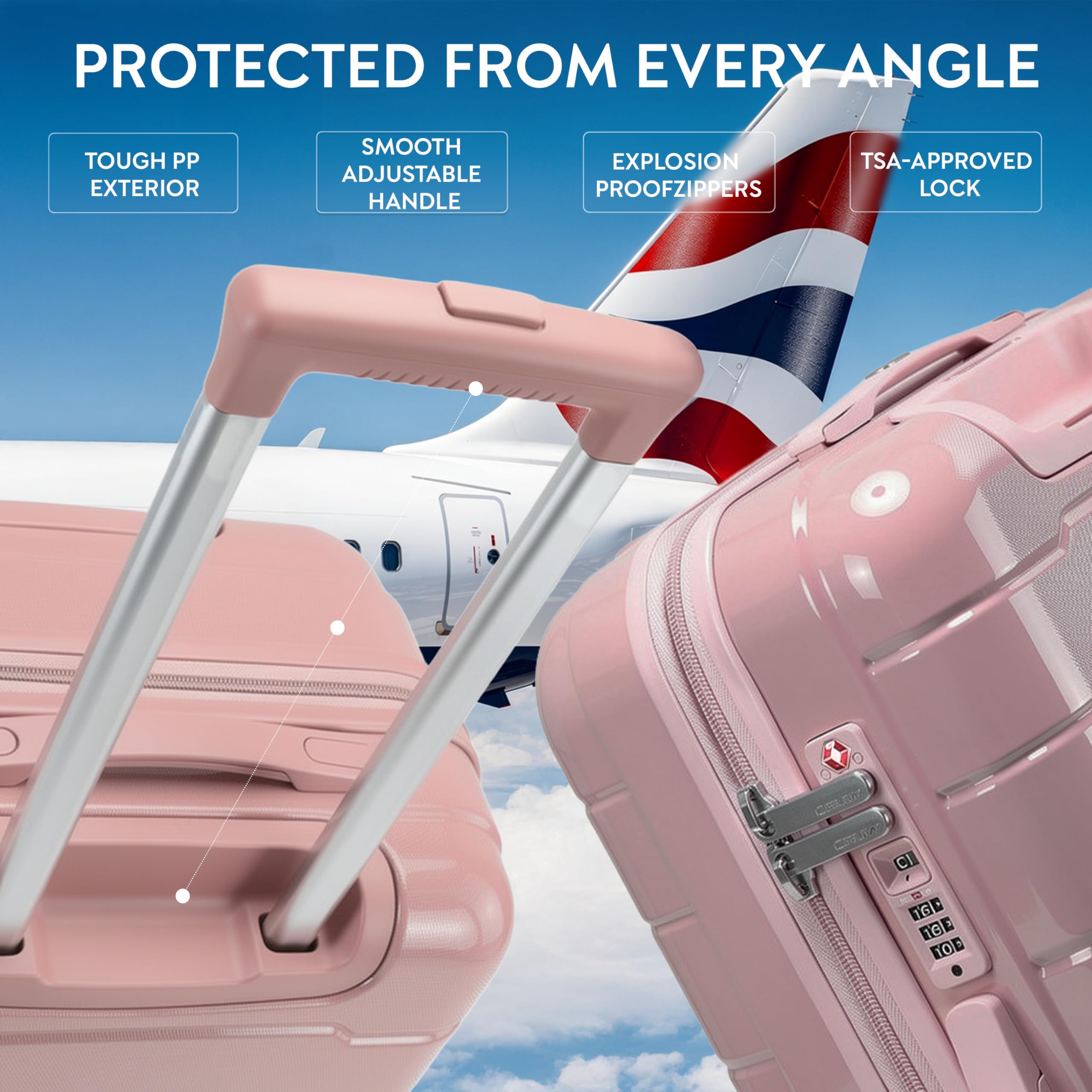 CRUW Medium 24" Checked Luggage 56x45x29cm + Expandable Hold Baggage (64/80 Liters) Polypropylene Suitcase TSA Approved Lock 8 Silent Spinner Wheels Lightweight Suitcases Airline-Approved Travel