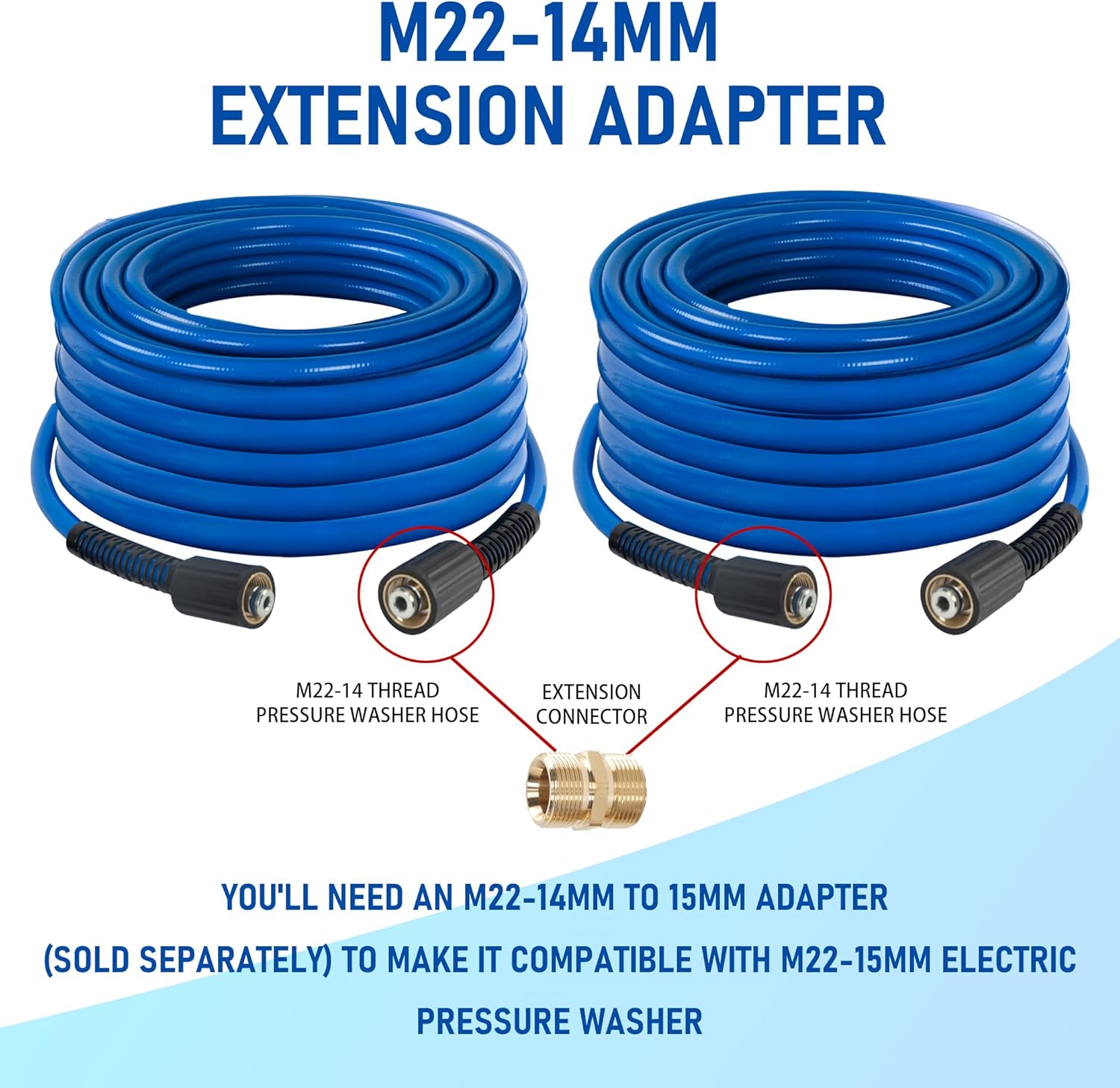 Hourleey Pressure Washer Hose 30 FT, 3600 PSI Flexible Kink Resistant Power Washer Hose Replacement, 1/4" Quick Connect Pressure Hose Extension, Blue thumbnail