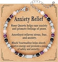 ESPVO Healing Crystal Bracelet for Women: Anxiety Relief, Triple Protection, Good Luck, Empath Shield - Adjustable 6.5+1.8" Gift Jewelry