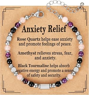 ESPVO Healing Crystal Bracelet for Women: Anxiety Relief, Triple Protection, Good Luck, Empath Shield - Adjustable 6.5+1.8" Gift Jewelry