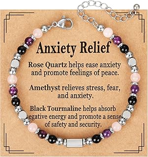 Natural Healing Crystal Bracelet for Women, Triple Protection Anxiety Relief New Beginnings Good Luck