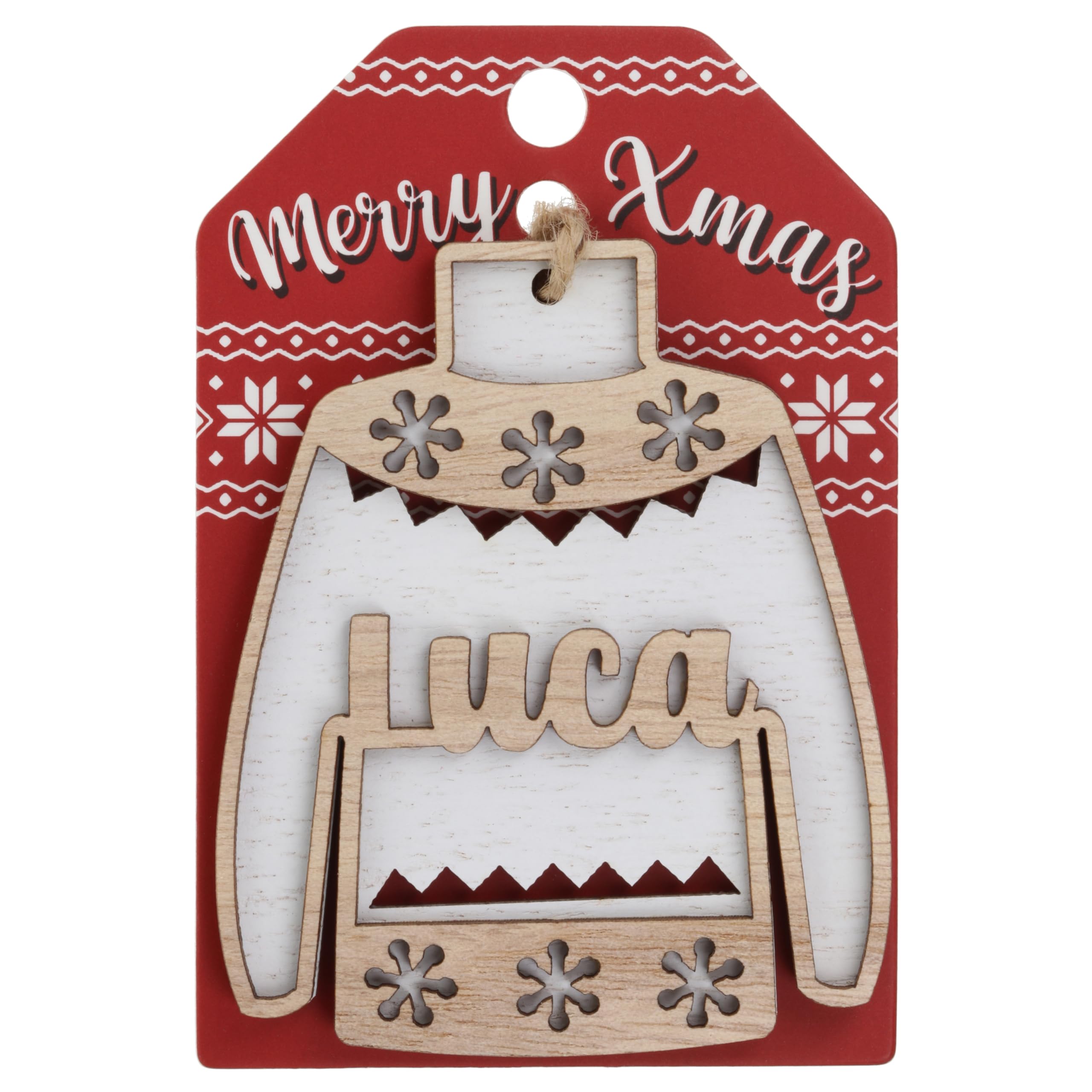 Stands Out, Supplying Outstanding Gifts Luca Name Christmas Jumper Wooden Tree Decoration Personalised Bauble Xmas White
