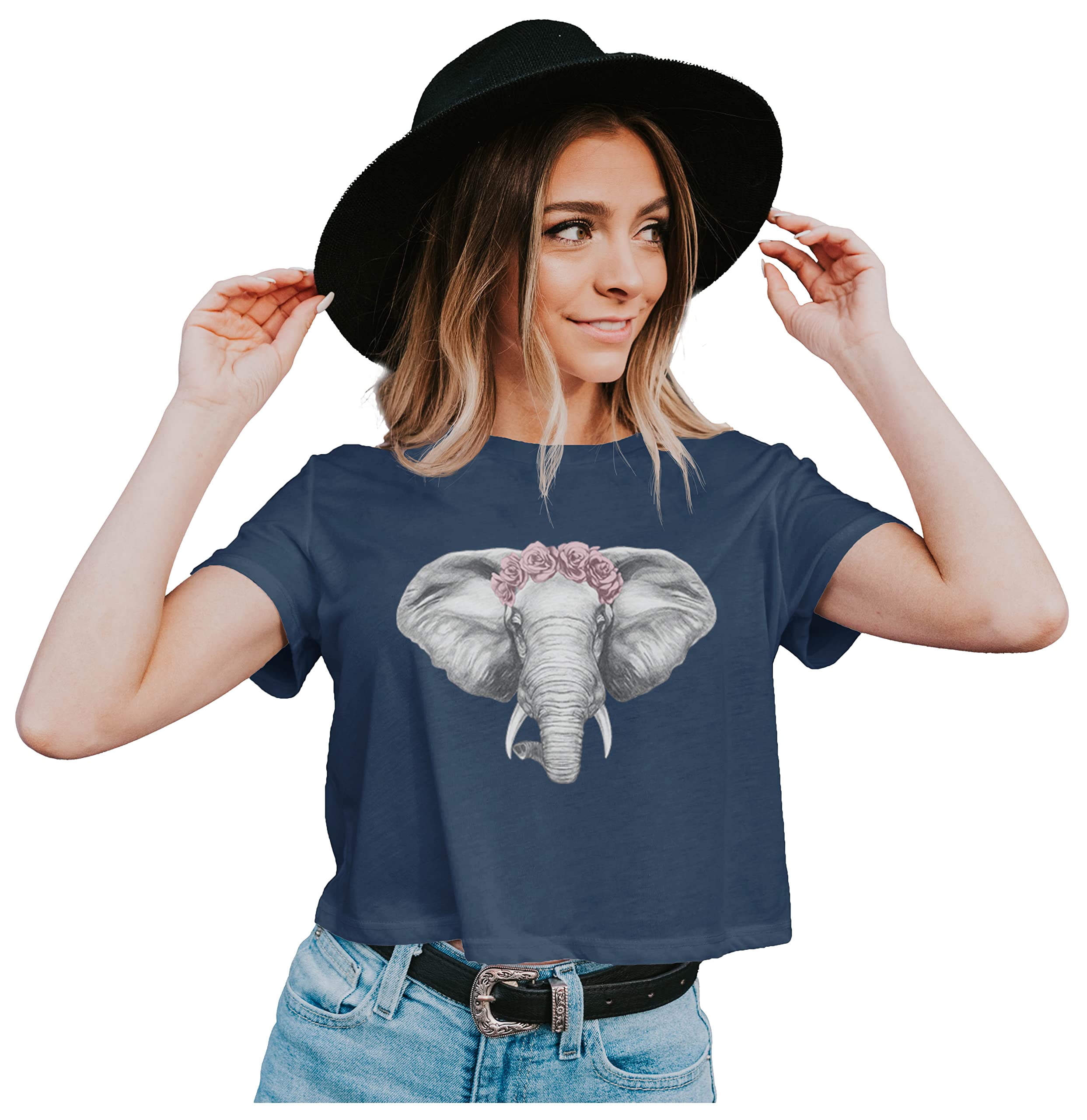 HeybrohWomen's Crop Top an Elegant Elephant 100% Cotton