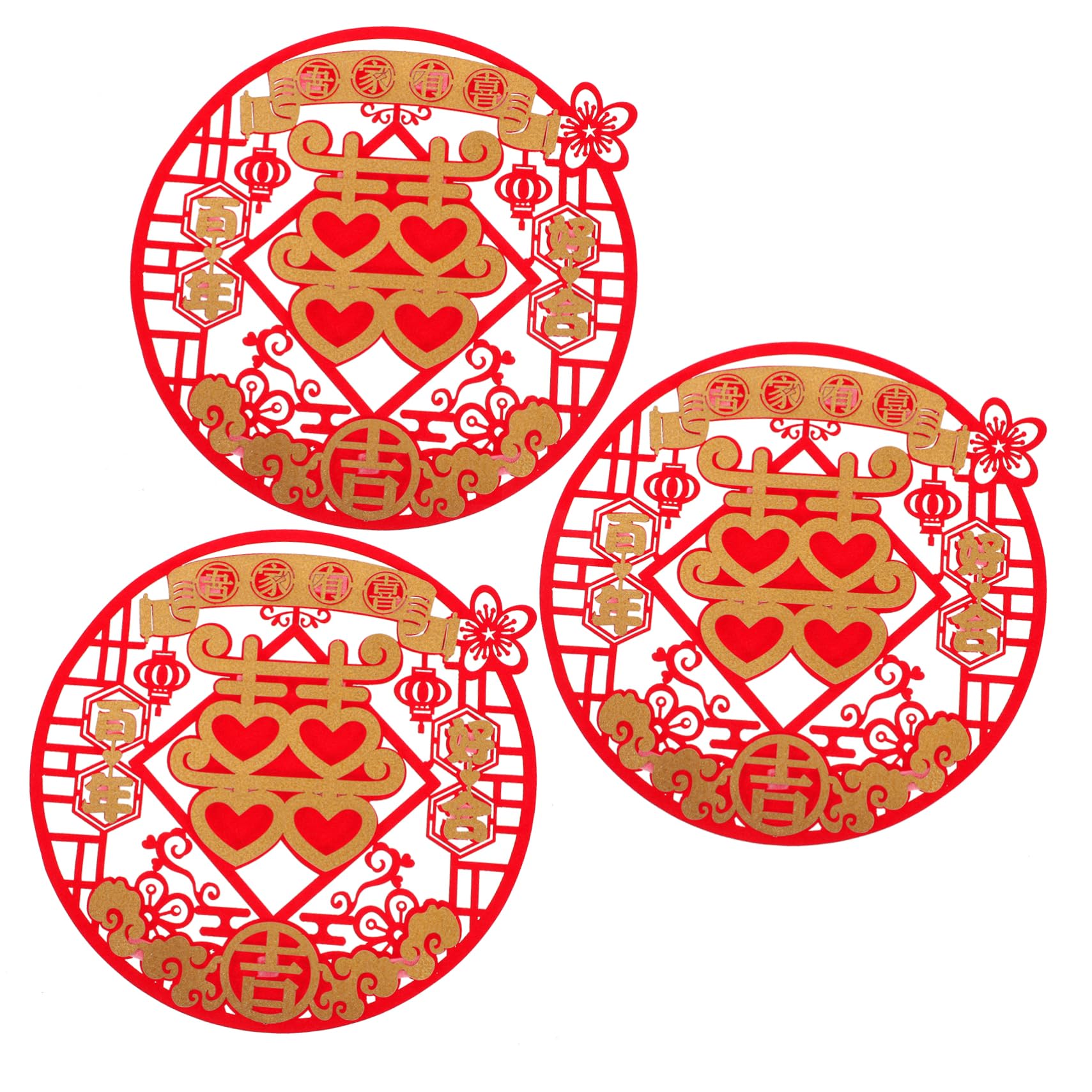 3pcs Wedding Room Decoration Red Decorations Wedding Stickers Window Trim Chinese Door Sticker Wedding Confetti Chinese Wedding Wall Grille Wedding Party Decor Wedding Wall Decal