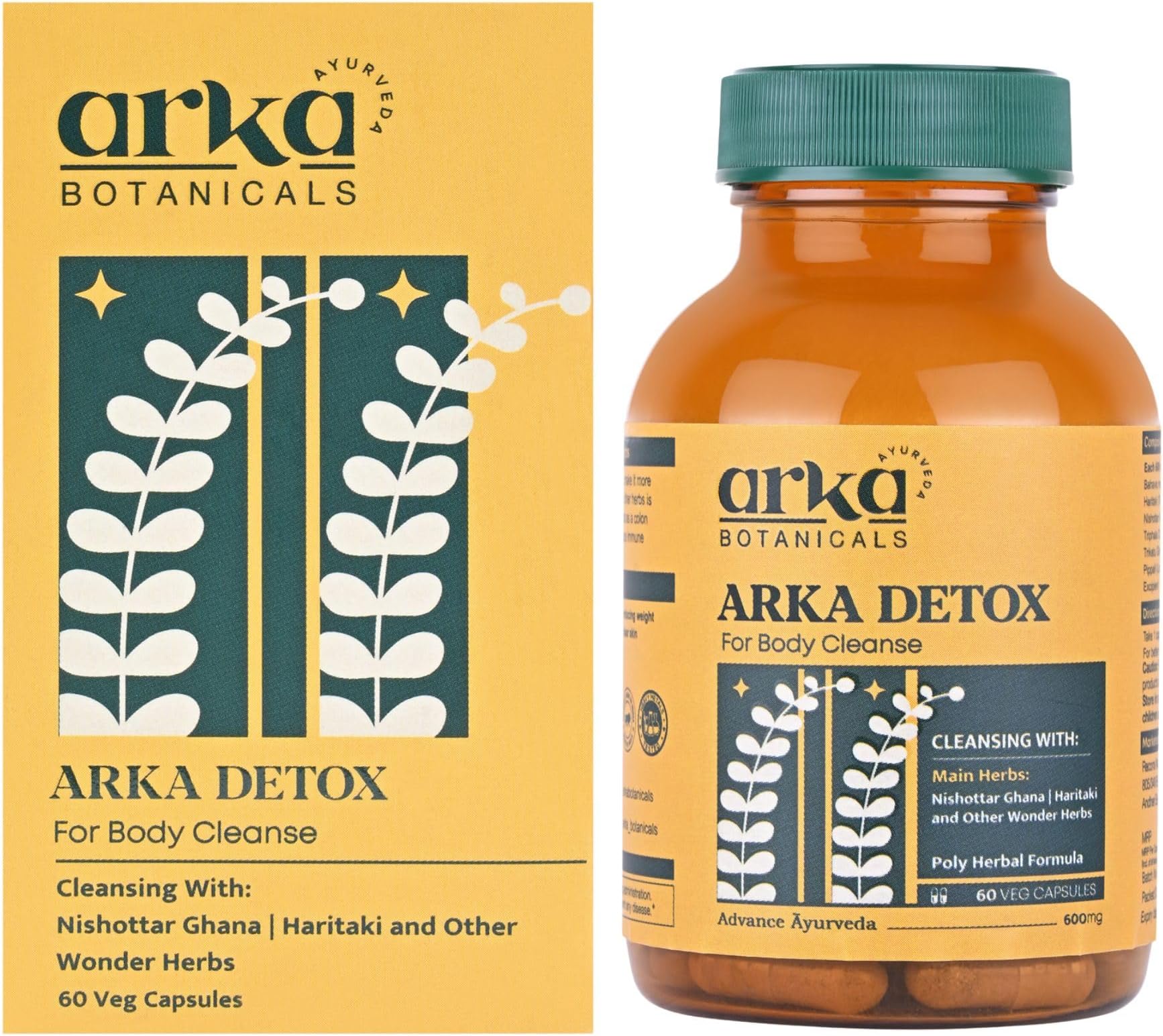 Arka Detox 60 Veg Capsules | Natural Body Cleanse & Digestion Support | Ayurvedic Formula with Nishottar Ghana & Haritaki | Plant-Based Detox for Wellness & Gut Health